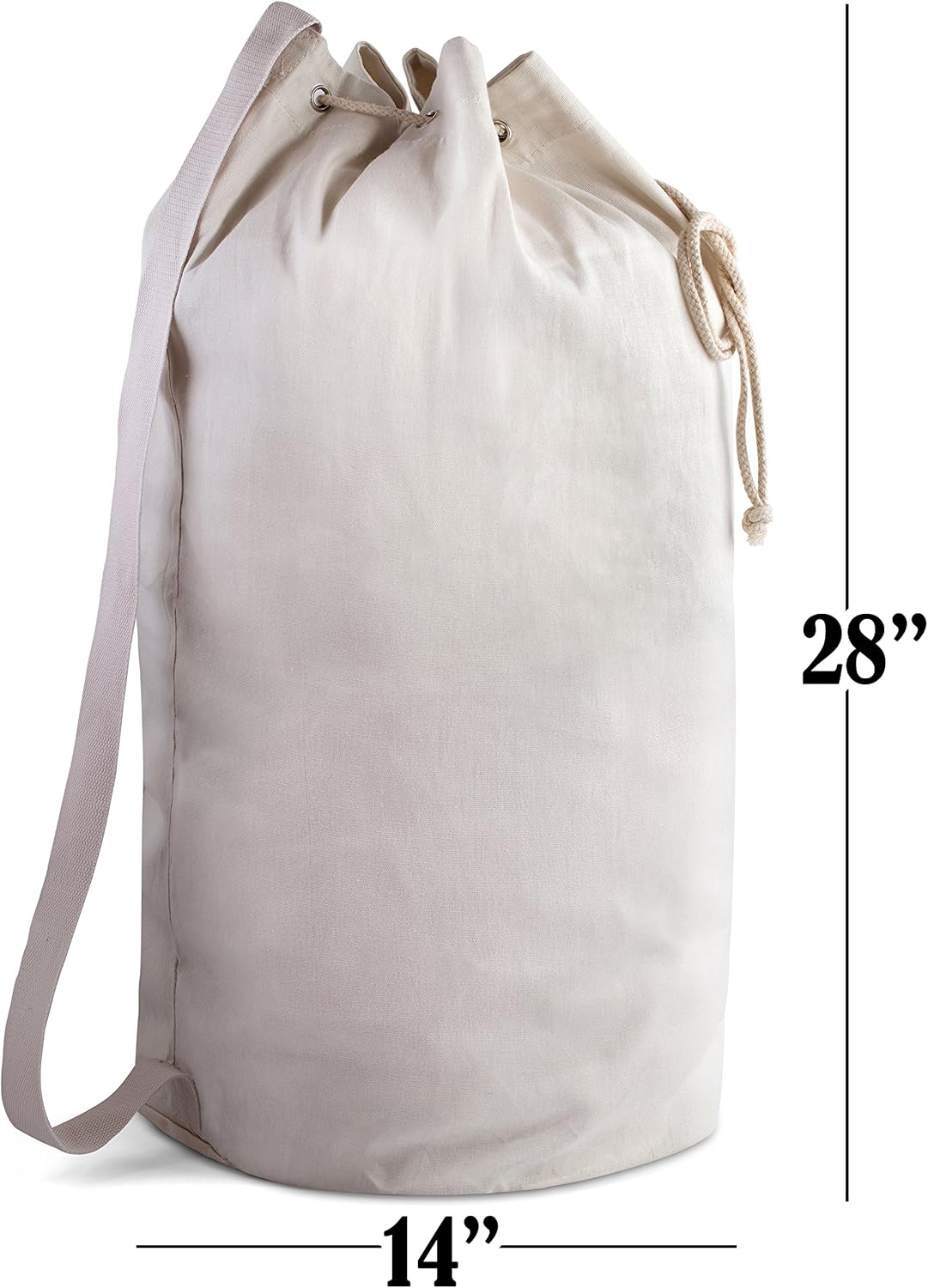 Canvas Duffel Bag - Drawstring, Leather Closure, Shoulder Strap - Image 2