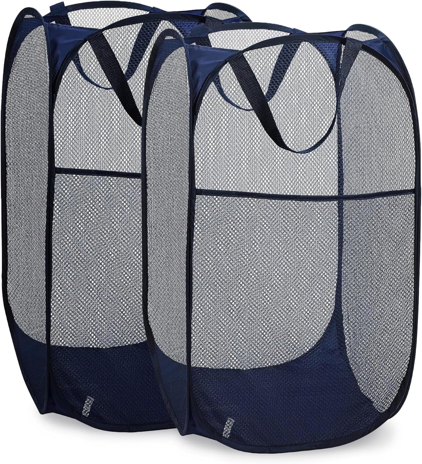 Collapsible Mesh Pop Up Laundry Hamper 2-Pack – Large Foldable Laundry Basket with Side Pocket, Breathable & Durable, Space-Saving for Clothes, Toys, Travel, Dorm, Bedroom, Blue - Image 1