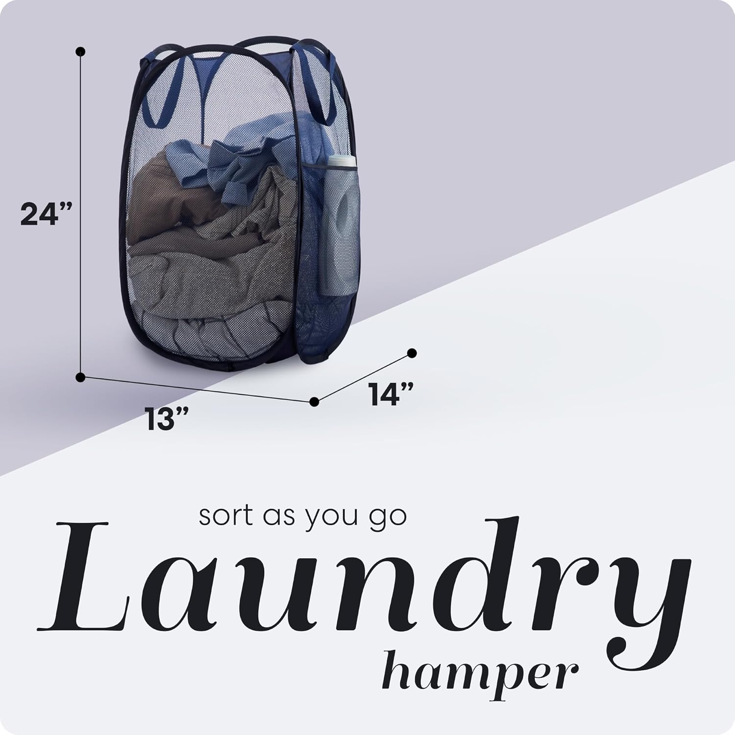 Collapsible Mesh Pop Up Laundry Hamper 2-Pack – Large Foldable Laundry Basket with Side Pocket, Breathable & Durable, Space-Saving for Clothes, Toys, Travel, Dorm, Bedroom, Blue - Image 2