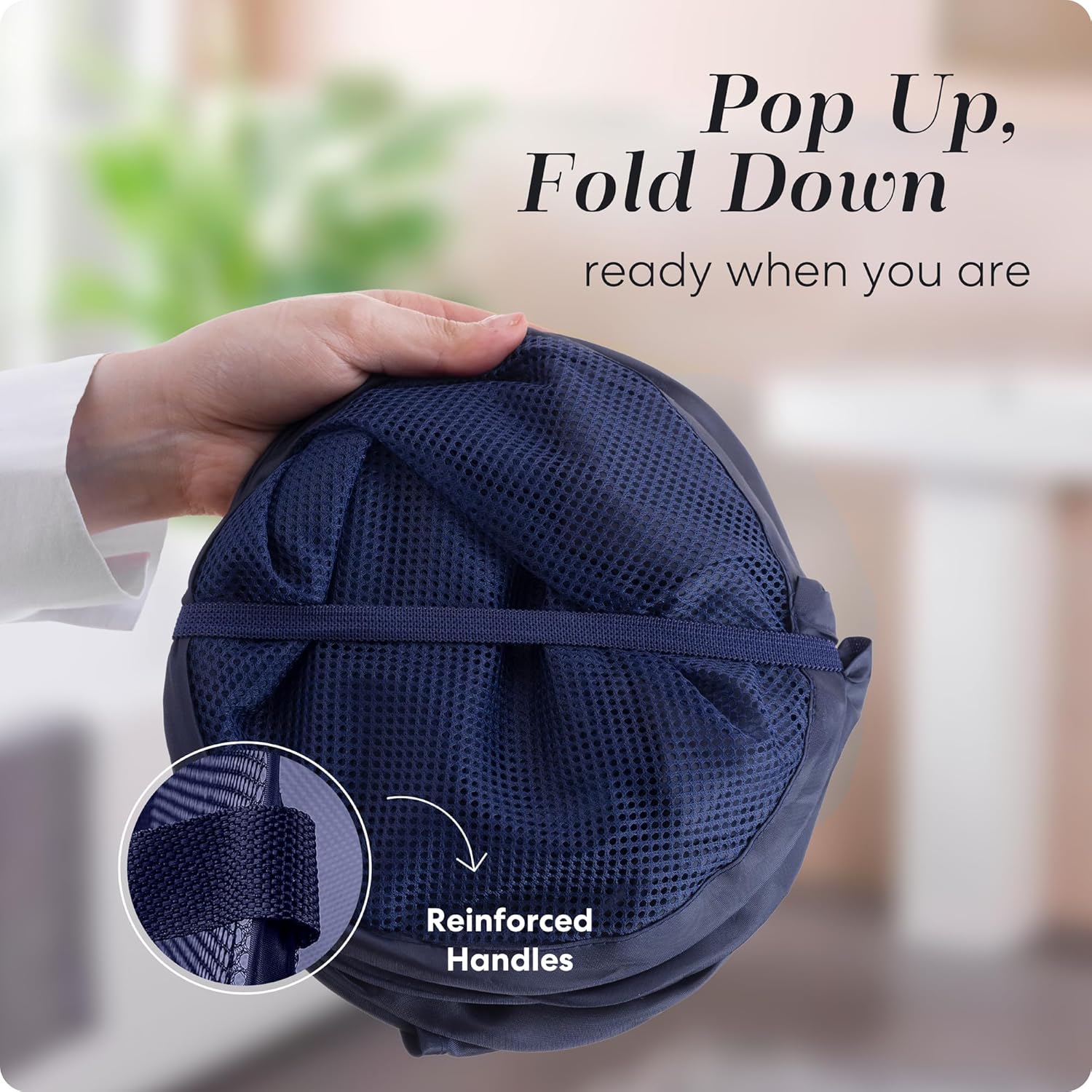 Collapsible Mesh Pop Up Laundry Hamper 2-Pack – Large Foldable Laundry Basket with Side Pocket, Breathable & Durable, Space-Saving for Clothes, Toys, Travel, Dorm, Bedroom, Blue - Image 3