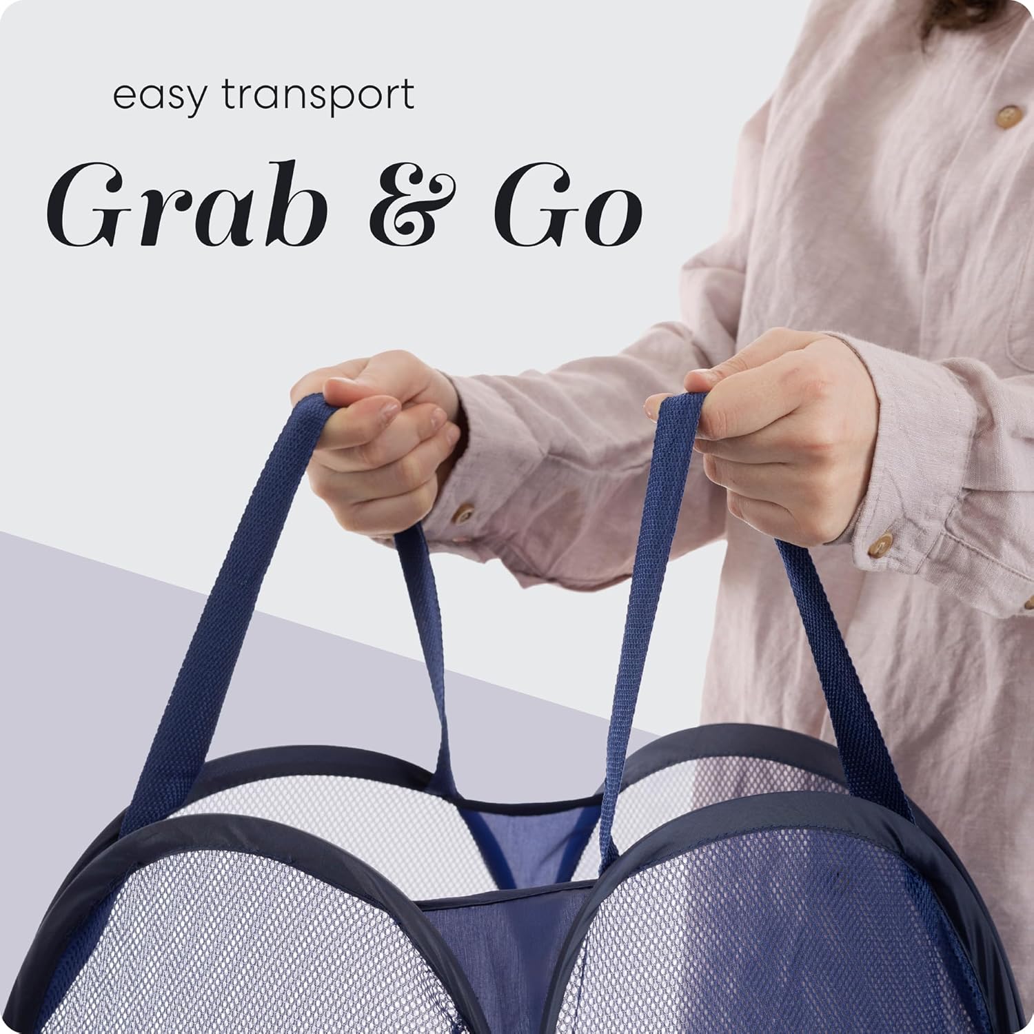 Collapsible Mesh Pop Up Laundry Hamper 2-Pack – Large Foldable Laundry Basket with Side Pocket, Breathable & Durable, Space-Saving for Clothes, Toys, Travel, Dorm, Bedroom, Blue - Image 7