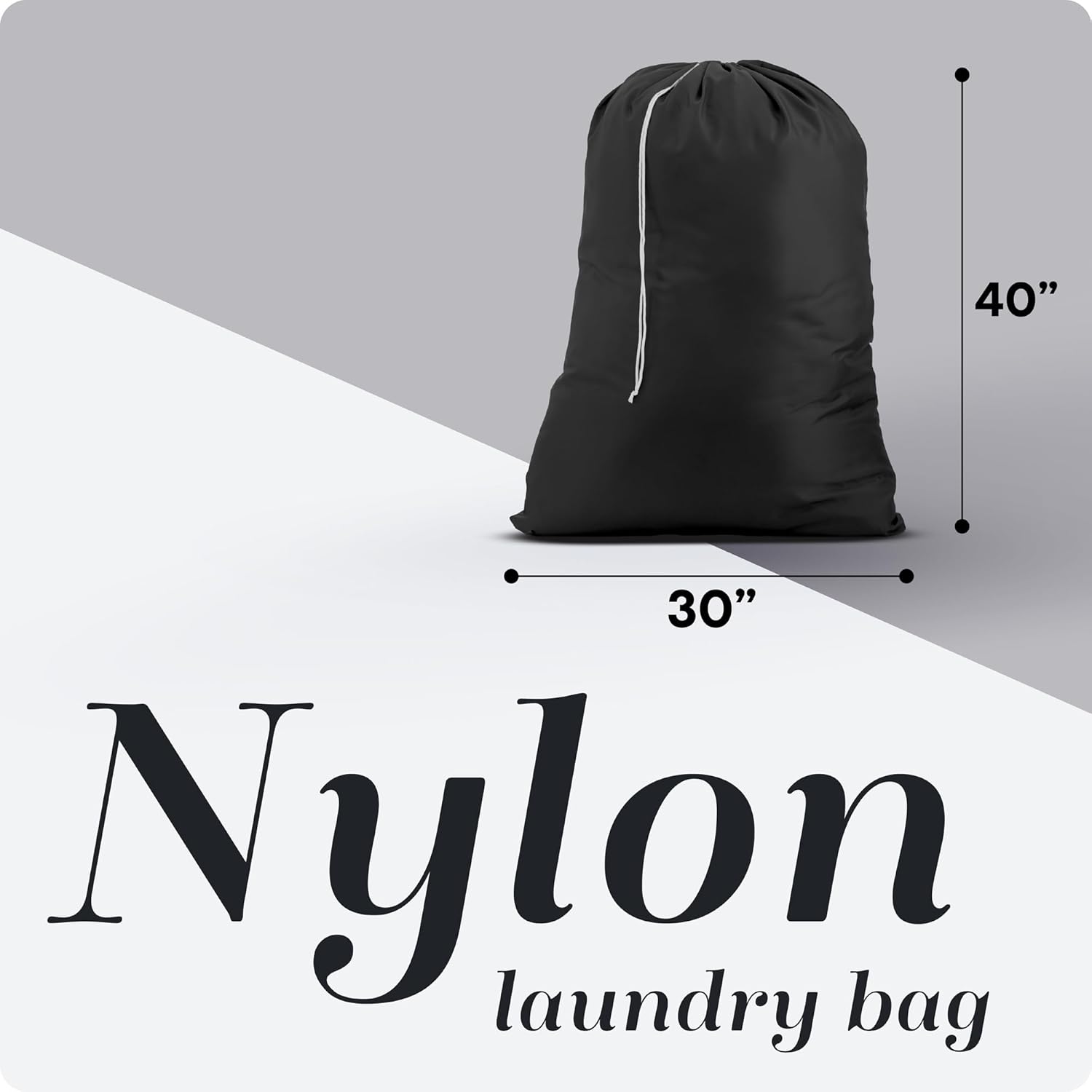 Nylon XL - Large Capacity with Locking Drawstring, Machine Washable, Fits Laundry Baskets or Hampers, Holds 3 Loads of Clothes - Black (Pack of 2) - Image 2
