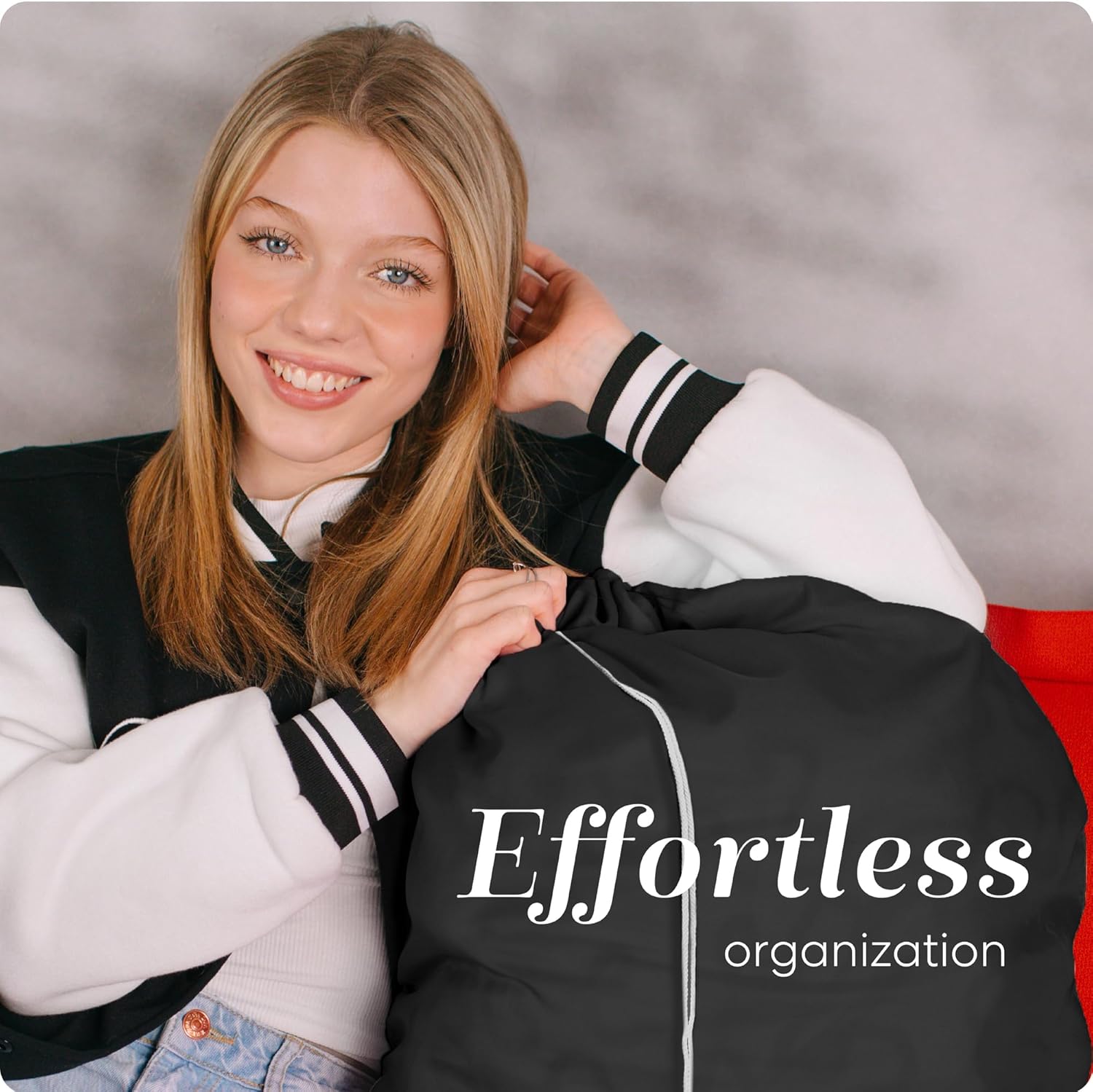 Nylon XL - Large Capacity with Locking Drawstring, Machine Washable, Fits Laundry Baskets or Hampers, Holds 3 Loads of Clothes - Black (Pack of 2) - Image 3