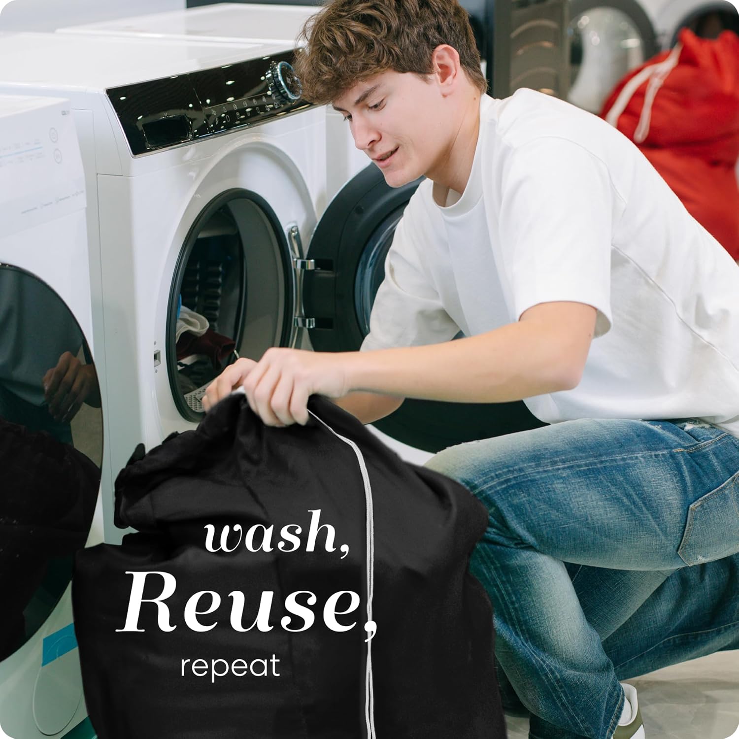 Nylon XL - Large Capacity with Locking Drawstring, Machine Washable, Fits Laundry Baskets or Hampers, Holds 3 Loads of Clothes - Black (Pack of 2) - Image 5