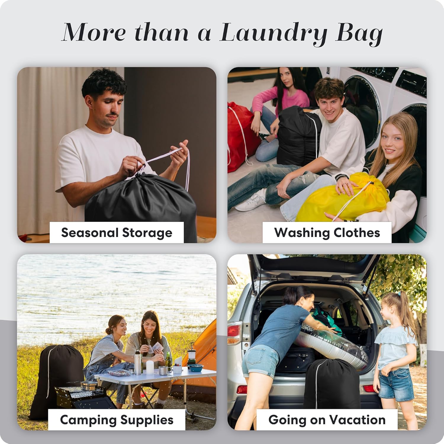 Nylon XL - Large Capacity with Locking Drawstring, Machine Washable, Fits Laundry Baskets or Hampers, Holds 3 Loads of Clothes - Black (Pack of 2) - Image 7