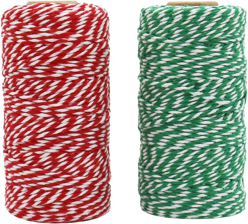 Bakers Twine, 656 Feet 2 Rolls Christmas Twine String Ribbon for Gift Wrapping, Pastry Boxes Tying, Festival Decorations, DIY Crafts (328Feet Each Roll) - Image 1