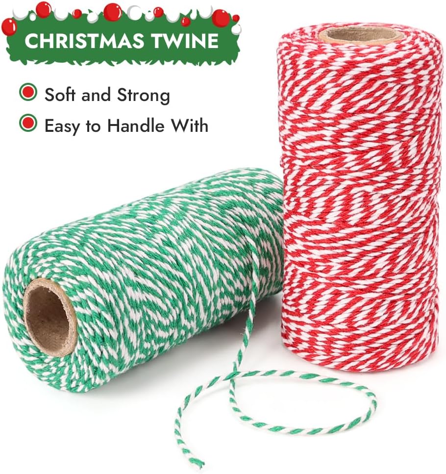 Bakers Twine, 656 Feet 2 Rolls Christmas Twine String Ribbon for Gift Wrapping, Pastry Boxes Tying, Festival Decorations, DIY Crafts (328Feet Each Roll) - Image 2