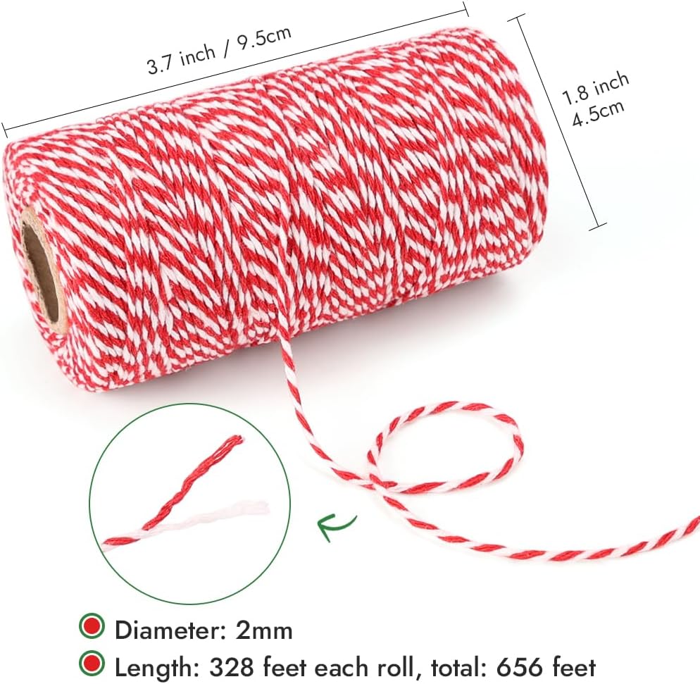 Bakers Twine, 656 Feet 2 Rolls Christmas Twine String Ribbon for Gift Wrapping, Pastry Boxes Tying, Festival Decorations, DIY Crafts (328Feet Each Roll) - Image 3