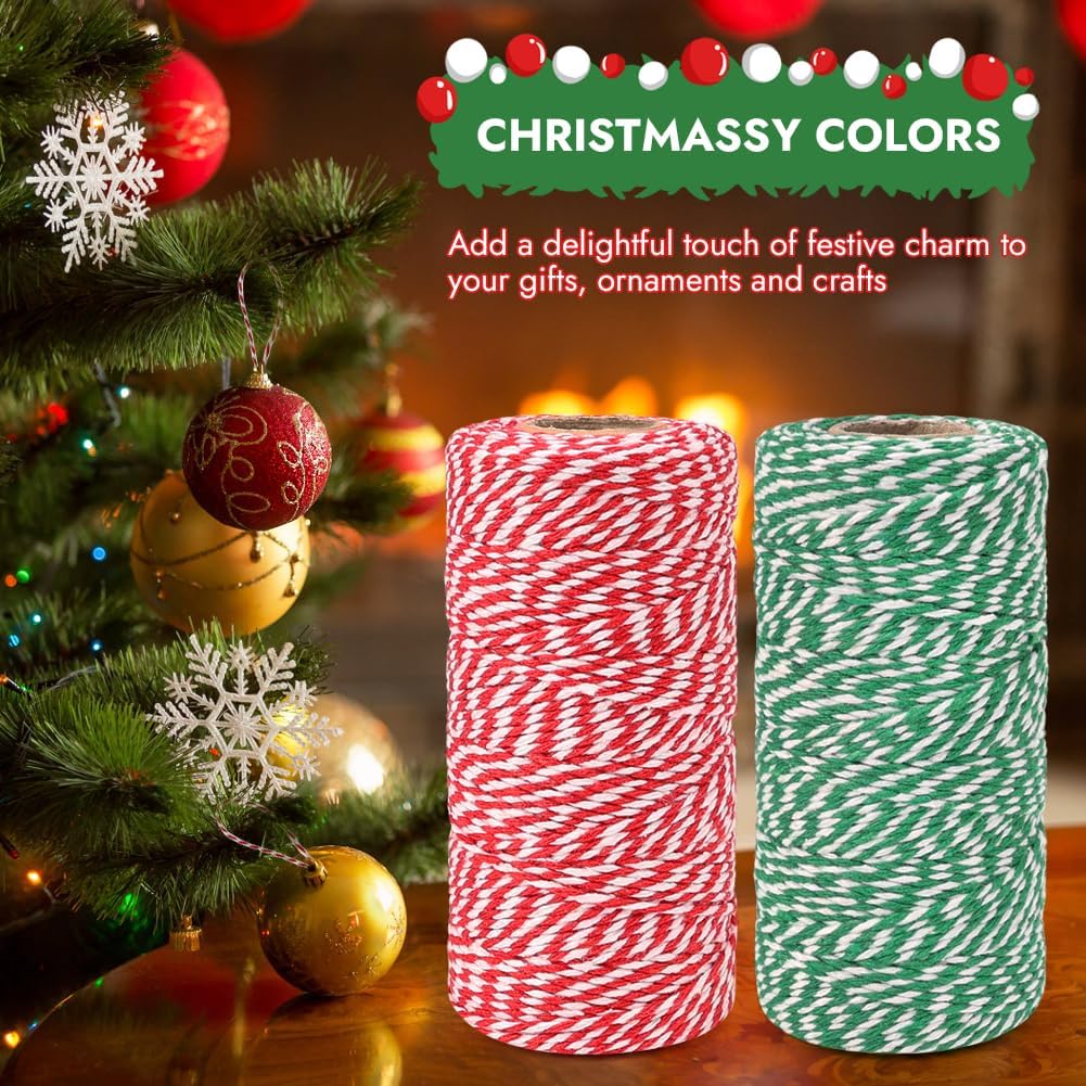 Bakers Twine, 656 Feet 2 Rolls Christmas Twine String Ribbon for Gift Wrapping, Pastry Boxes Tying, Festival Decorations, DIY Crafts (328Feet Each Roll) - Image 4