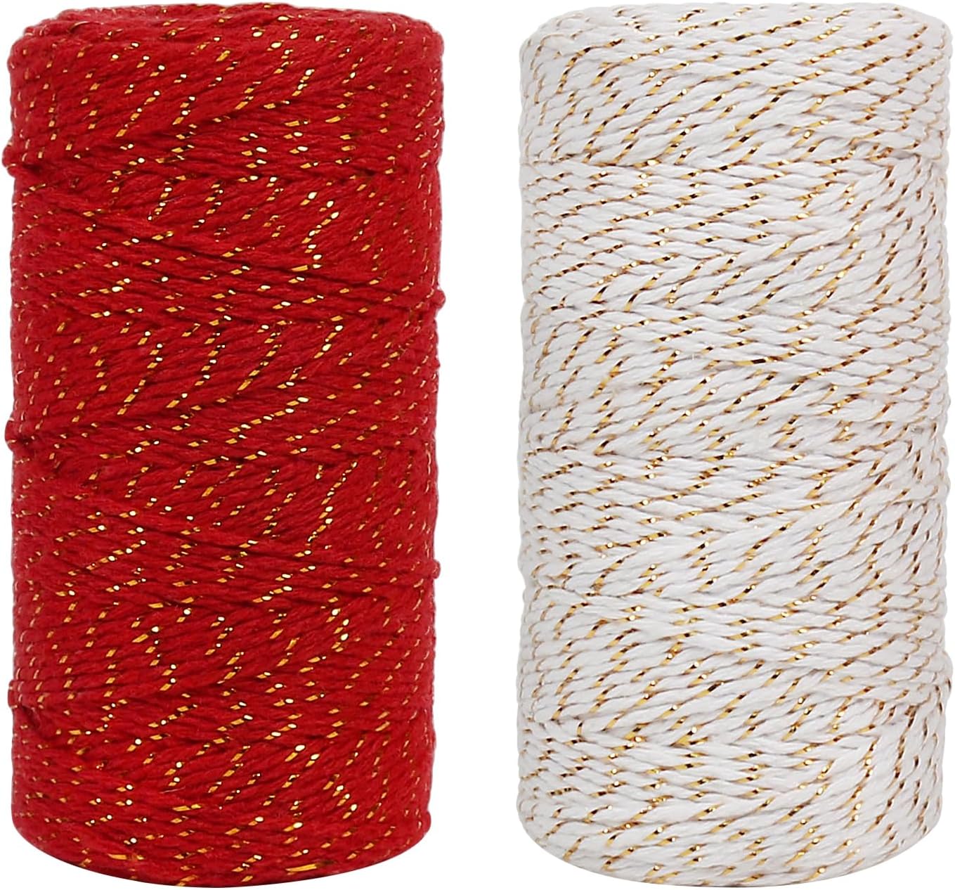 Bakers Twine, 2 Roll x 328 Feet 2mm Gold Wire Combined Christmas Twine String Ribbon for Gift Wrapping, Baking, Crafting, Holiday Decorations - Image 1