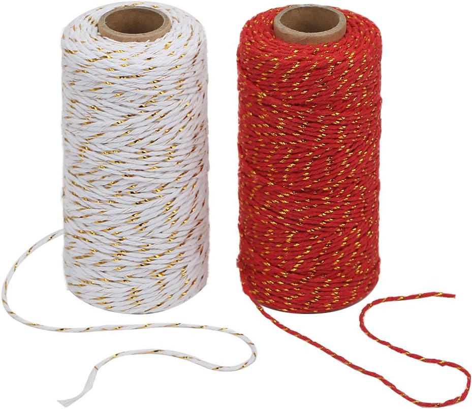 Bakers Twine, 2 Roll x 328 Feet 2mm Gold Wire Combined Christmas Twine String Ribbon for Gift Wrapping, Baking, Crafting, Holiday Decorations - Image 4