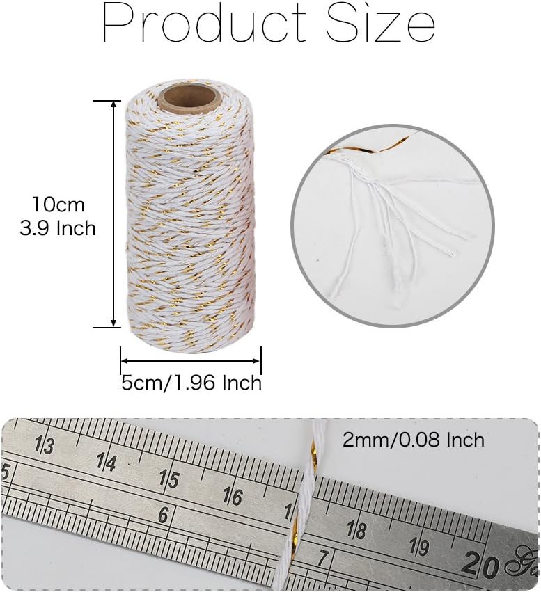 Bakers Twine, 2 Roll x 328 Feet 2mm Gold Wire Combined Christmas Twine String Ribbon for Gift Wrapping, Baking, Crafting, Holiday Decorations - Image 5
