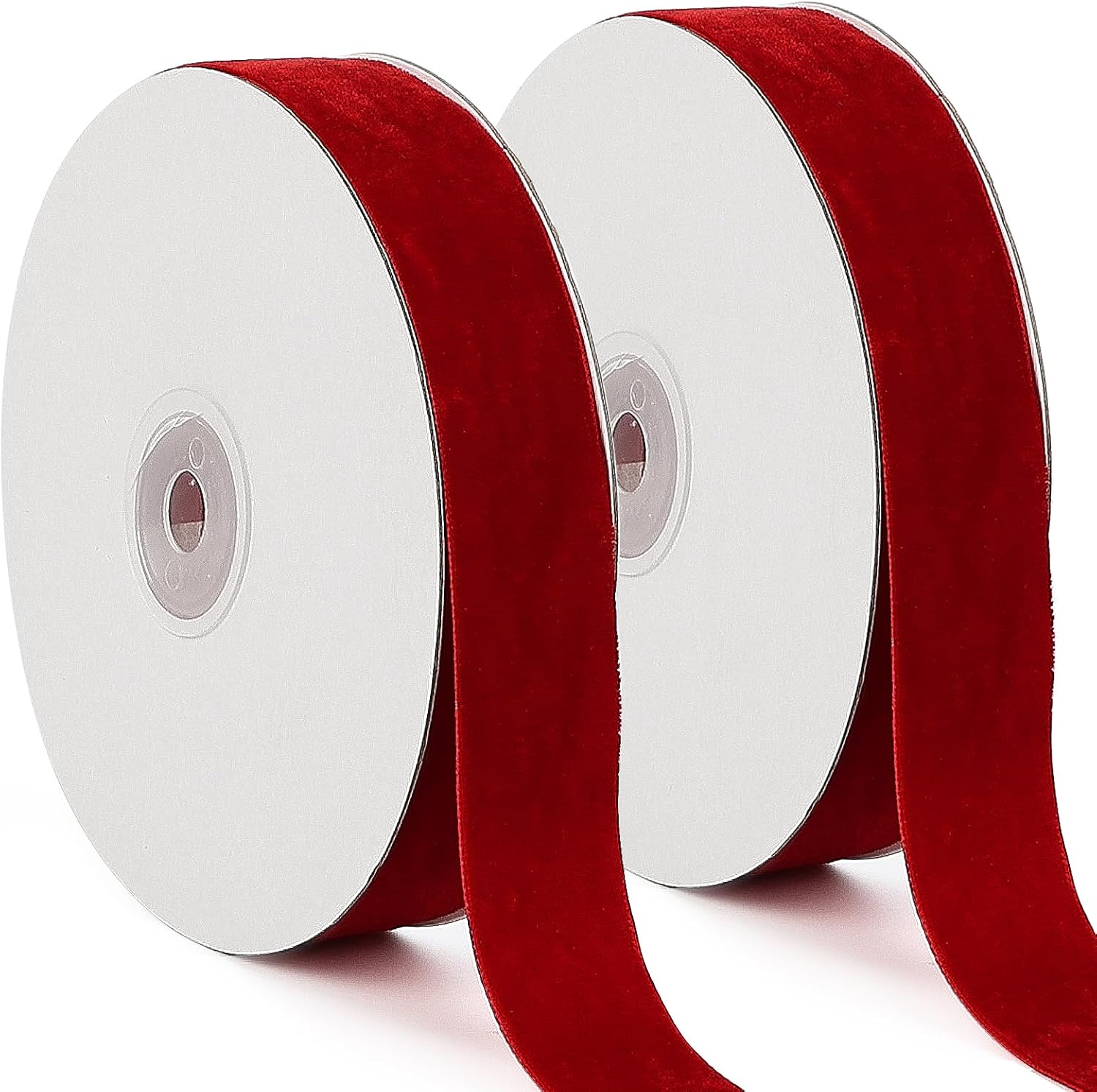Red Velvet Ribbon, 1 Inch x 20 Yards Single Faced Red Ribbon for Gift Wrapping, Bow Making, Christmas Tree Decorations, Wreath Making and DIY Crafts (10 Yards Each Roll) - Image 1