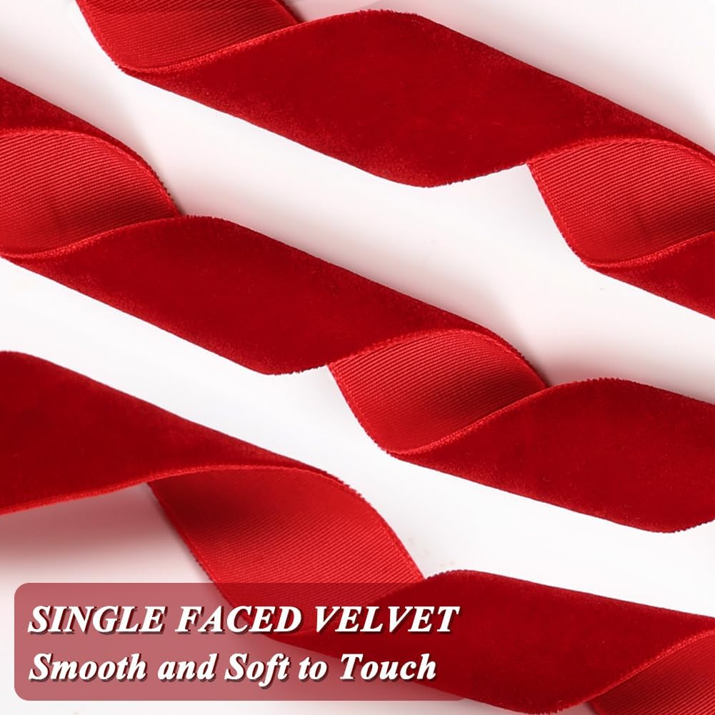 Red Velvet Ribbon, 1 Inch x 20 Yards Single Faced Red Ribbon for Gift Wrapping, Bow Making, Christmas Tree Decorations, Wreath Making and DIY Crafts (10 Yards Each Roll) - Image 2