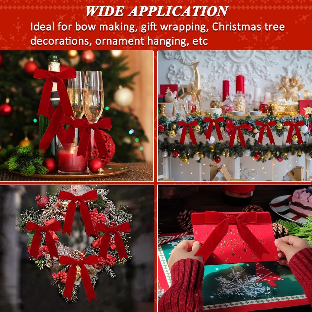 Red Velvet Ribbon, 1 Inch x 20 Yards Single Faced Red Ribbon for Gift Wrapping, Bow Making, Christmas Tree Decorations, Wreath Making and DIY Crafts (10 Yards Each Roll) - Image 6