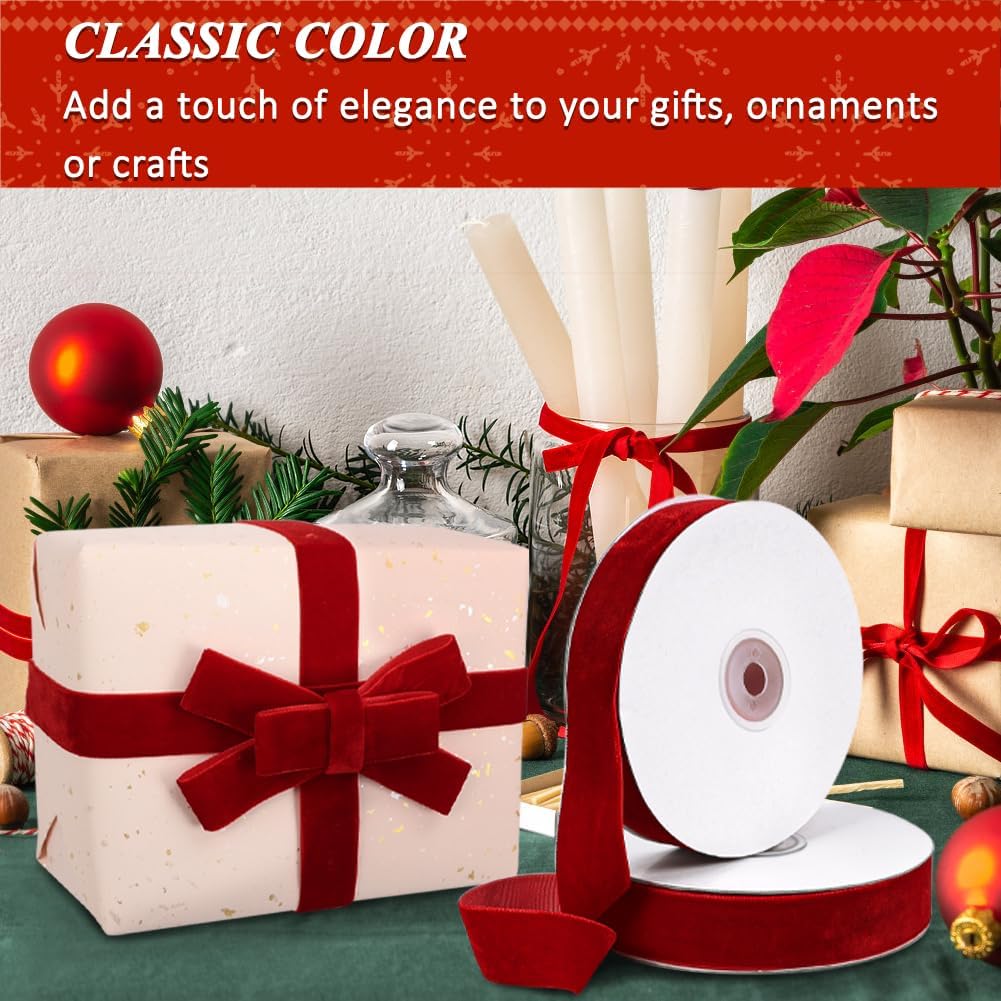 Red Velvet Ribbon, 1 Inch x 20 Yards Single Faced Red Ribbon for Gift Wrapping, Bow Making, Christmas Tree Decorations, Wreath Making and DIY Crafts (10 Yards Each Roll) - Image 7