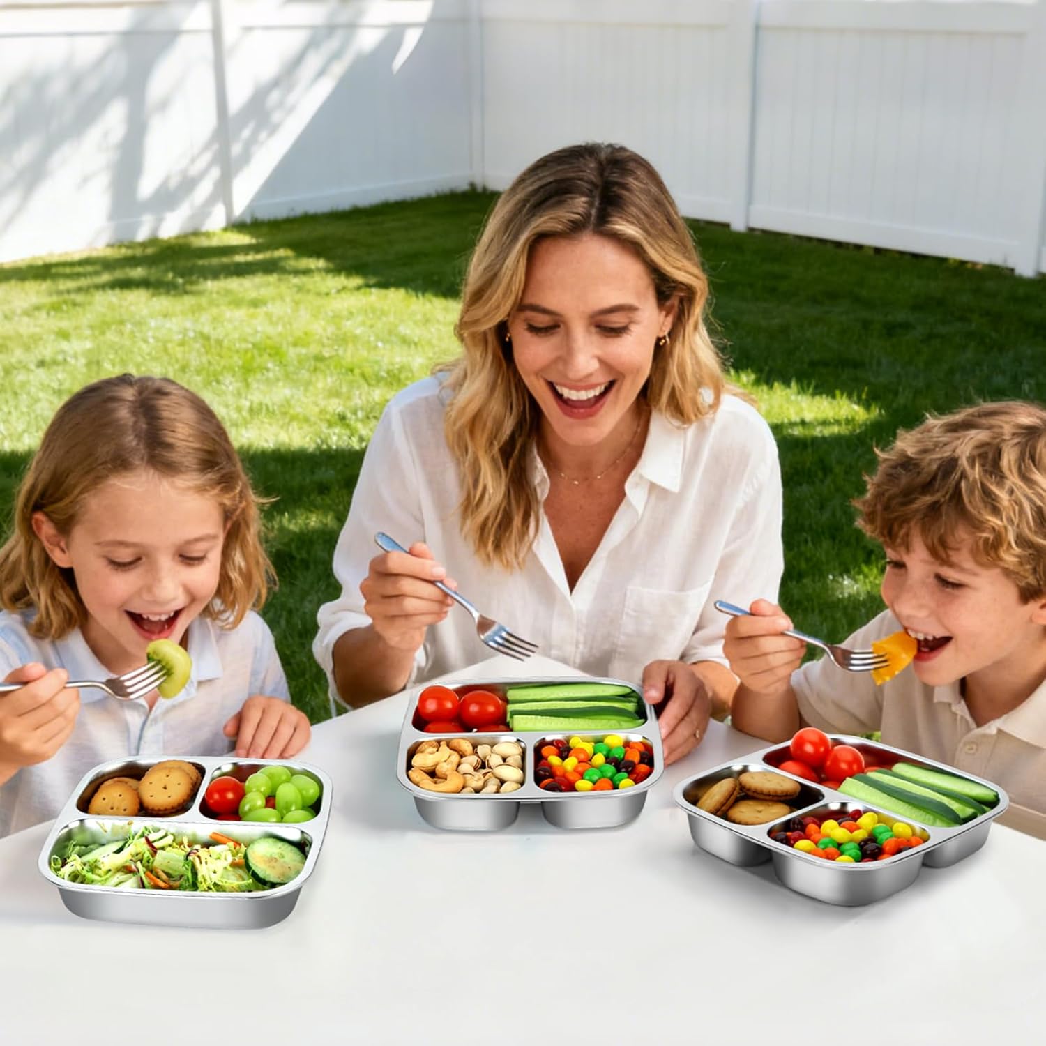 Stainless Steel Snack Containers With Lids, 3 Compartment Leak-proof Bento Box, 20 oz Reusable Grab and Go Food Storage Containers for School, Home, Office, and Camping, Dishwasher-Safe - Image 7