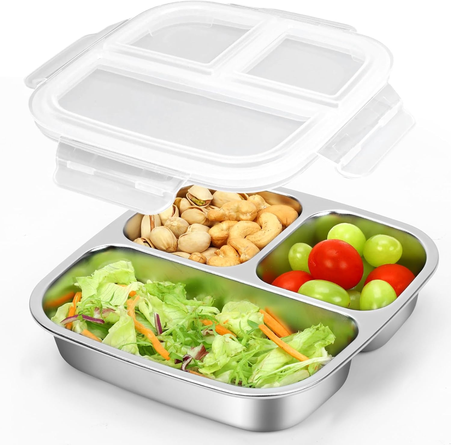 Stainless Steel Snack Containers With Lids, 3 Compartment Leak-proof Bento Box, 20 oz Reusable Grab and Go Food Storage Containers for School, Home, Office, and Camping, Dishwasher-Safe - Image 8