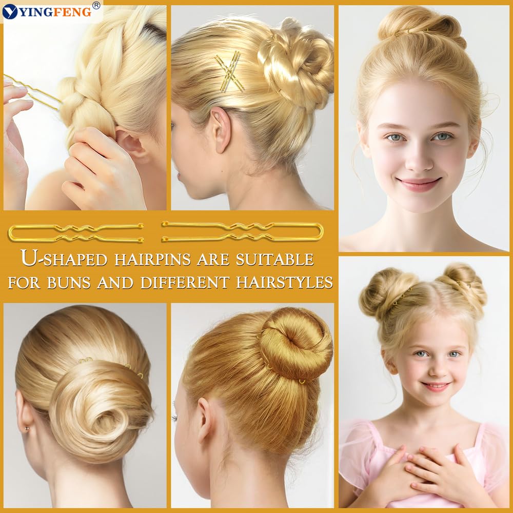 510PCS Blonde Bobby Pins Hair Pins Kit with Hair Net,  Includes 100 Bobby Pins for Women, 100 U Shaped Buns Hair Clips, 300 Hair Bands and 10 Blonde Hair Nets, Dance competition must haves - Image 4