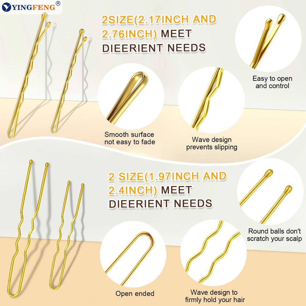 510PCS Blonde Bobby Pins Hair Pins Kit with Hair Net,  Includes 100 Bobby Pins for Women, 100 U Shaped Buns Hair Clips, 300 Hair Bands and 10 Blonde Hair Nets, Dance competition must haves - Image 7