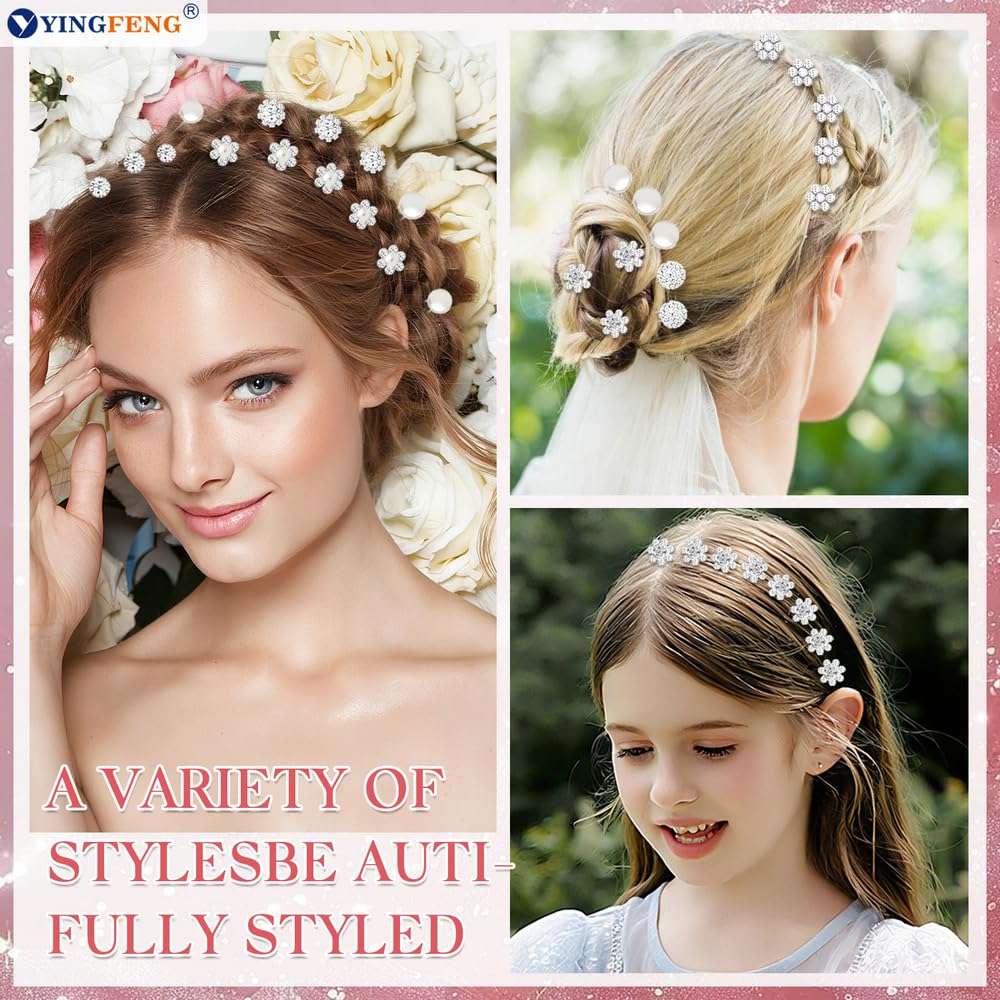 60 Pcs 7 Styles Silver Bridal Wedding Hair Pins,  Flower Hair Clips for Women, U Shaped Crystal Pearl Hair Clips, Suitable for Brides, Bridesmaids, Women's Wedding Hair Accessories - Image 2