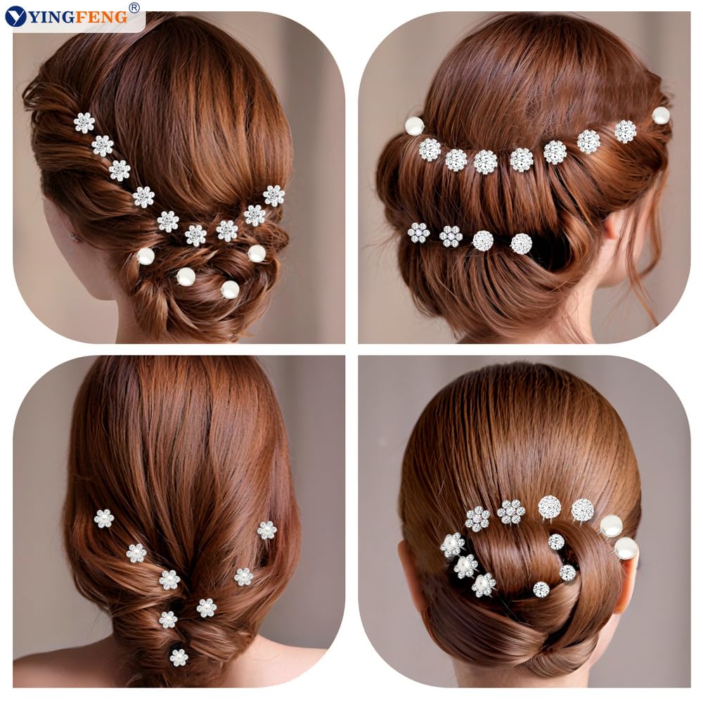 60 Pcs 7 Styles Silver Bridal Wedding Hair Pins,  Flower Hair Clips for Women, U Shaped Crystal Pearl Hair Clips, Suitable for Brides, Bridesmaids, Women's Wedding Hair Accessories - Image 4