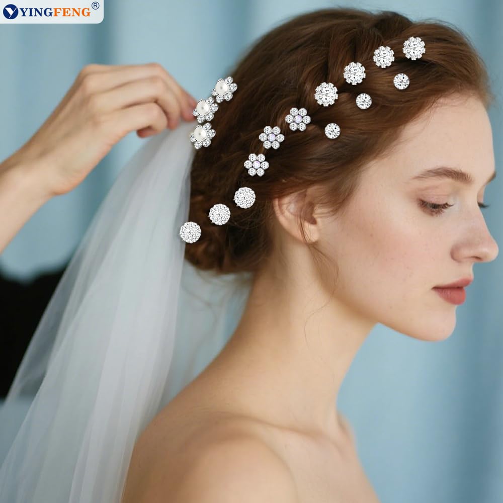 60 Pcs 7 Styles Silver Bridal Wedding Hair Pins,  Flower Hair Clips for Women, U Shaped Crystal Pearl Hair Clips, Suitable for Brides, Bridesmaids, Women's Wedding Hair Accessories - Image 6