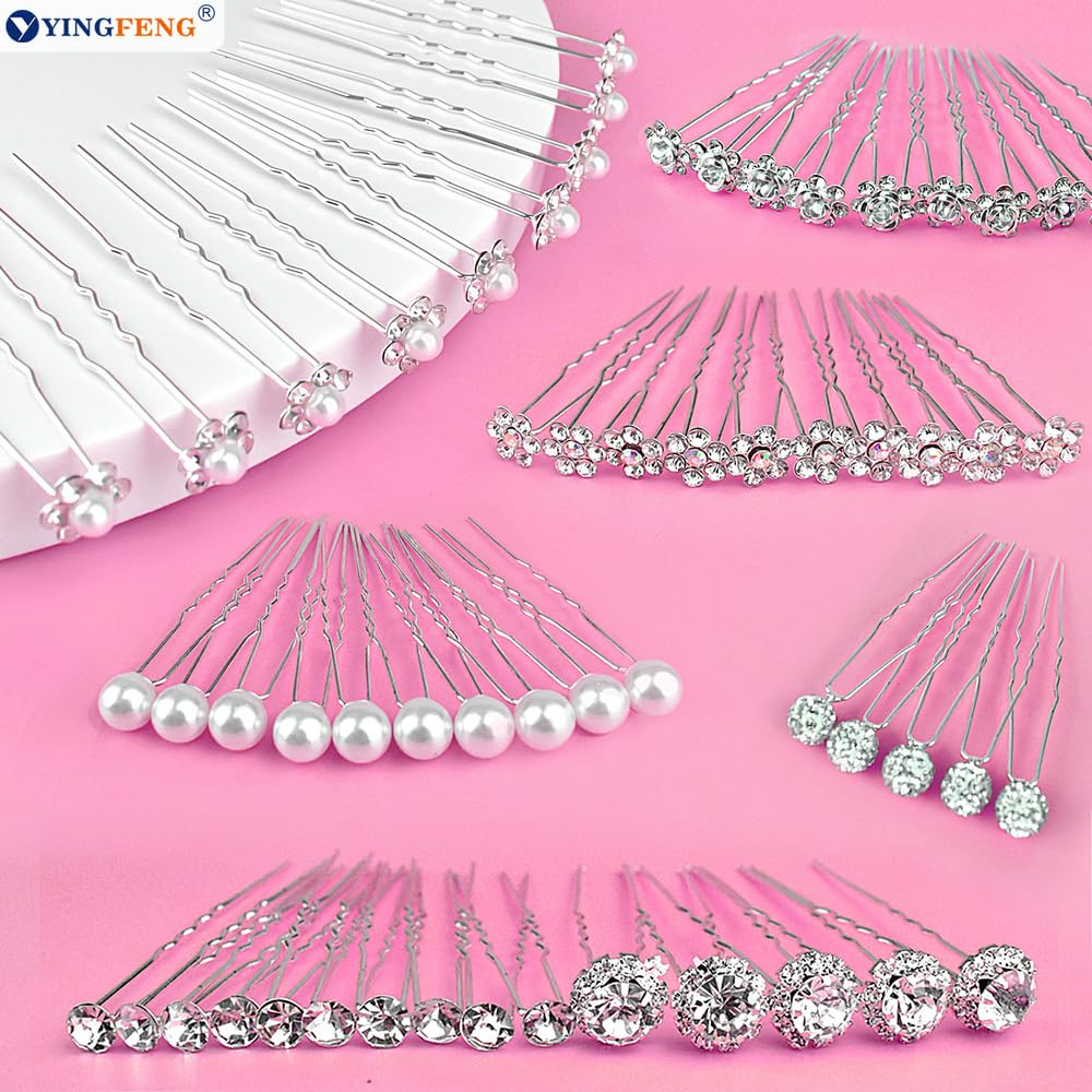 60 Pcs 7 Styles Silver Bridal Wedding Hair Pins,  Flower Hair Clips for Women, U Shaped Crystal Pearl Hair Clips, Suitable for Brides, Bridesmaids, Women's Wedding Hair Accessories - Image 7