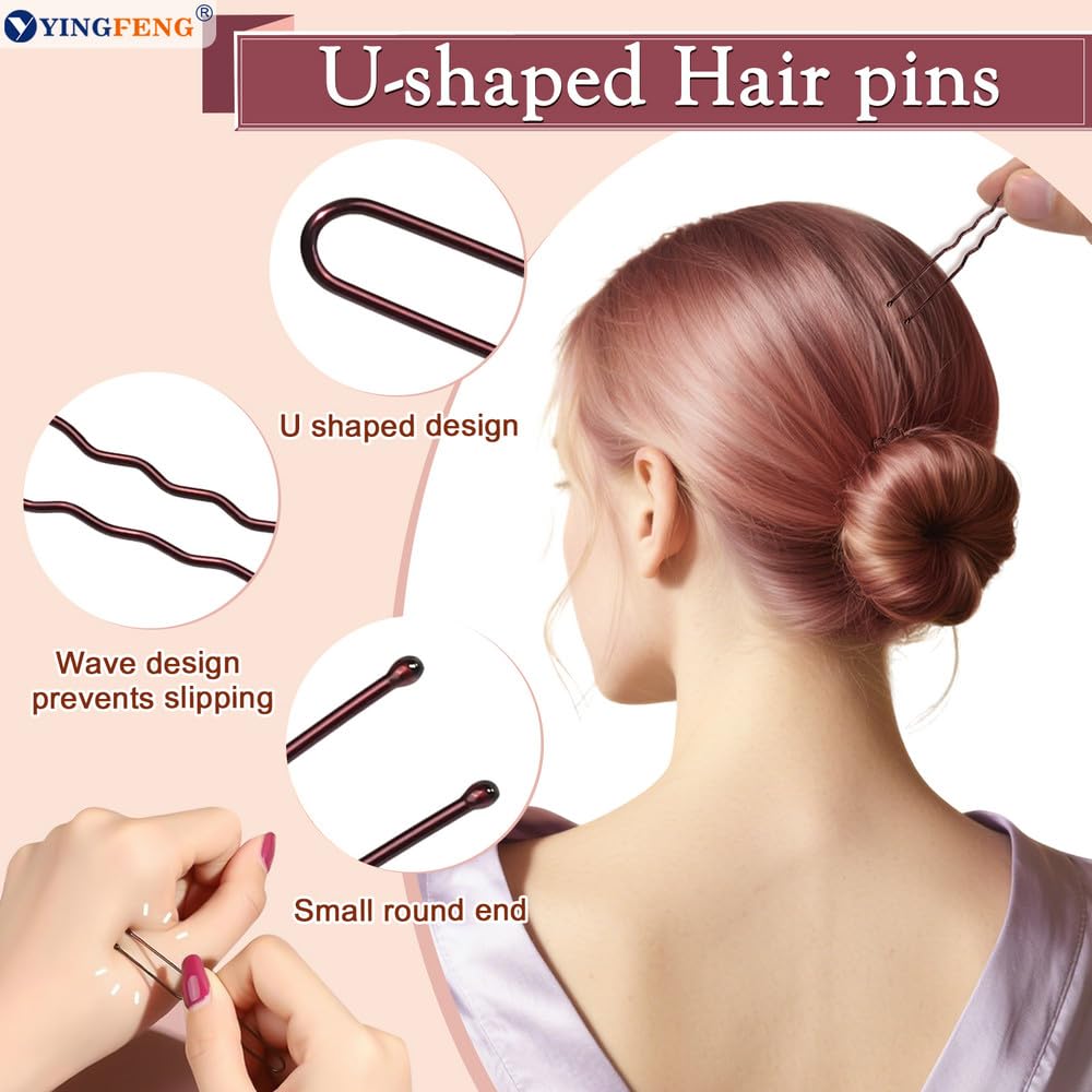 134 Pcs Brown Hair Bun Maker Kit Medium - 4 Bun Hair Pieces for Women, 20 Hair Net for Buns, 100 Bobby Pins for Women, 10 Hair Bands, for Ballet Styling, Hair Accessories for Girls - Image 4