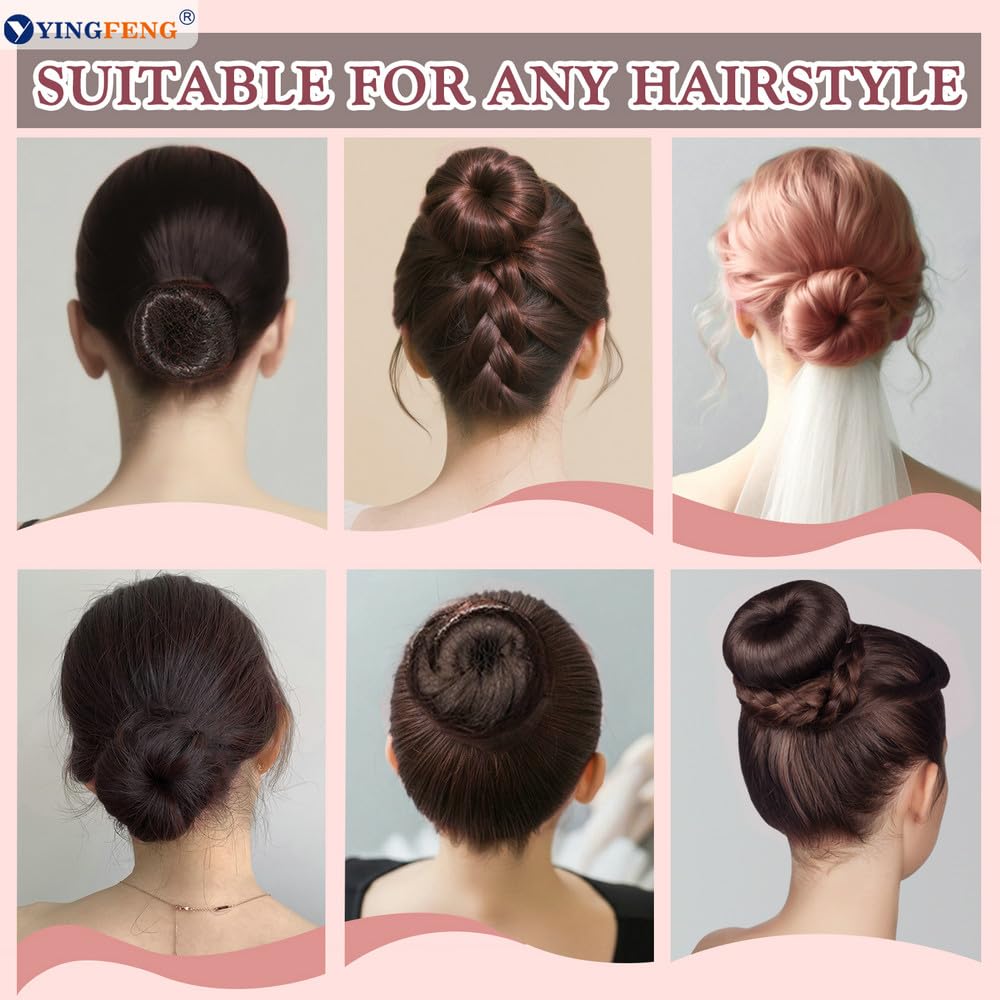 134 Pcs Brown Hair Bun Maker Kit Medium - 4 Bun Hair Pieces for Women, 20 Hair Net for Buns, 100 Bobby Pins for Women, 10 Hair Bands, for Ballet Styling, Hair Accessories for Girls - Image 5