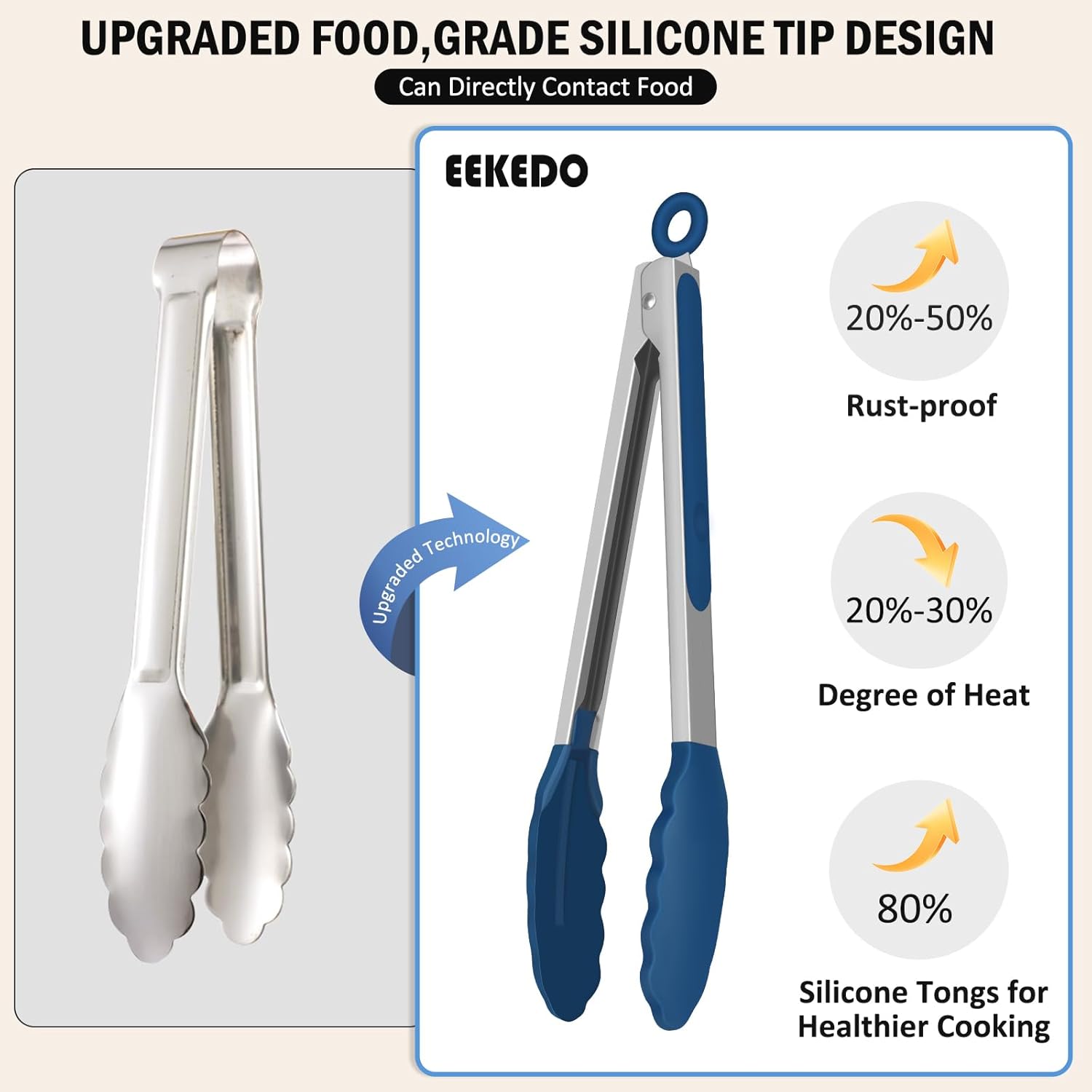 Tongs for Cooking, 600ºF High Heat-Resistant Stainless Steel Kitchen Tongs with Silicone Tips, Non Scratch, Locking Tong for BBQ Grilling Air Fryer Food Salads, Set of 2 (9