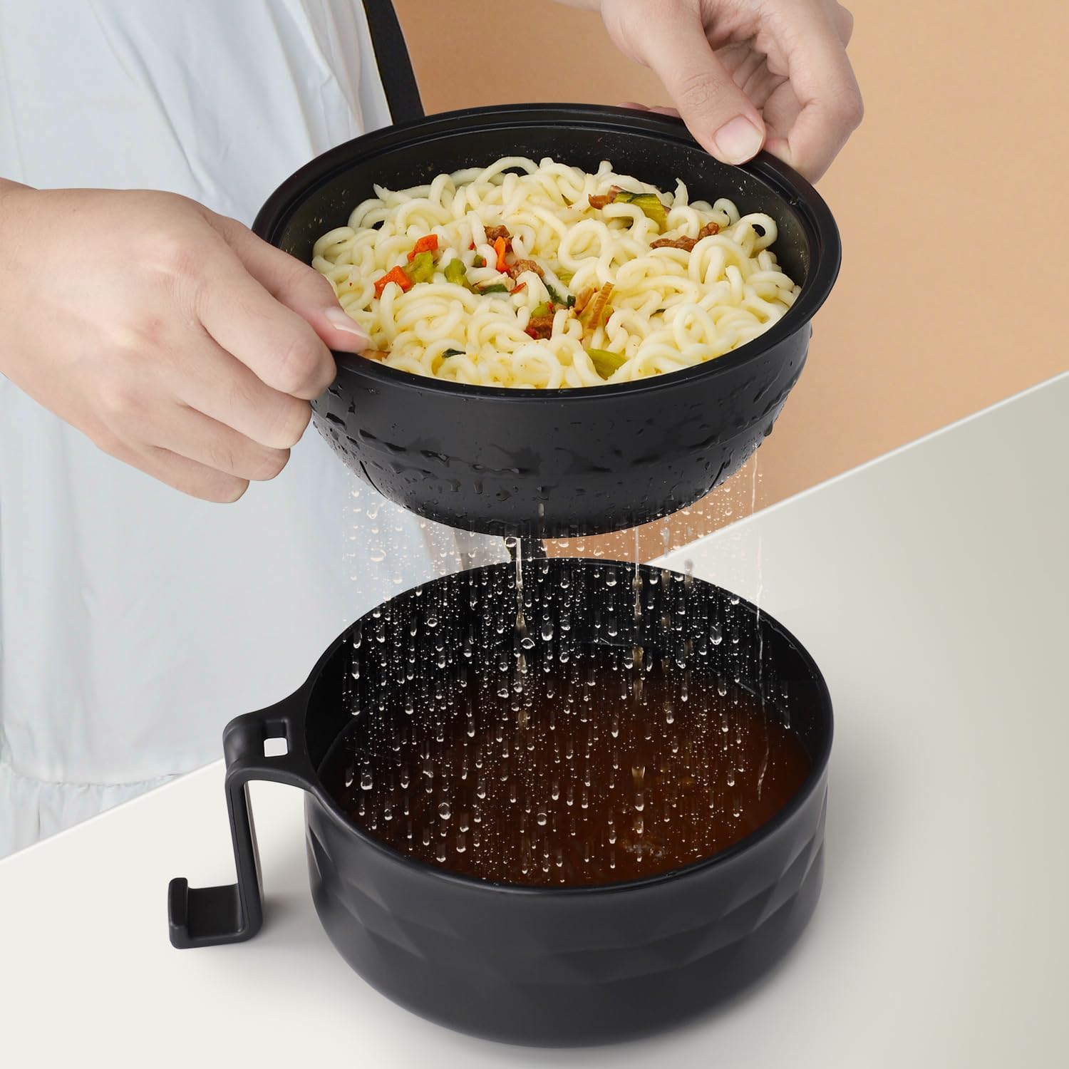 Ramen Bowl Set, Ramen Cooker 33 oz, Ramen Bowls with Chopsticks and Spoon, Microwave Pasta Cooker, College Dorm Essentials for Girls Guys (Black) - Image 3