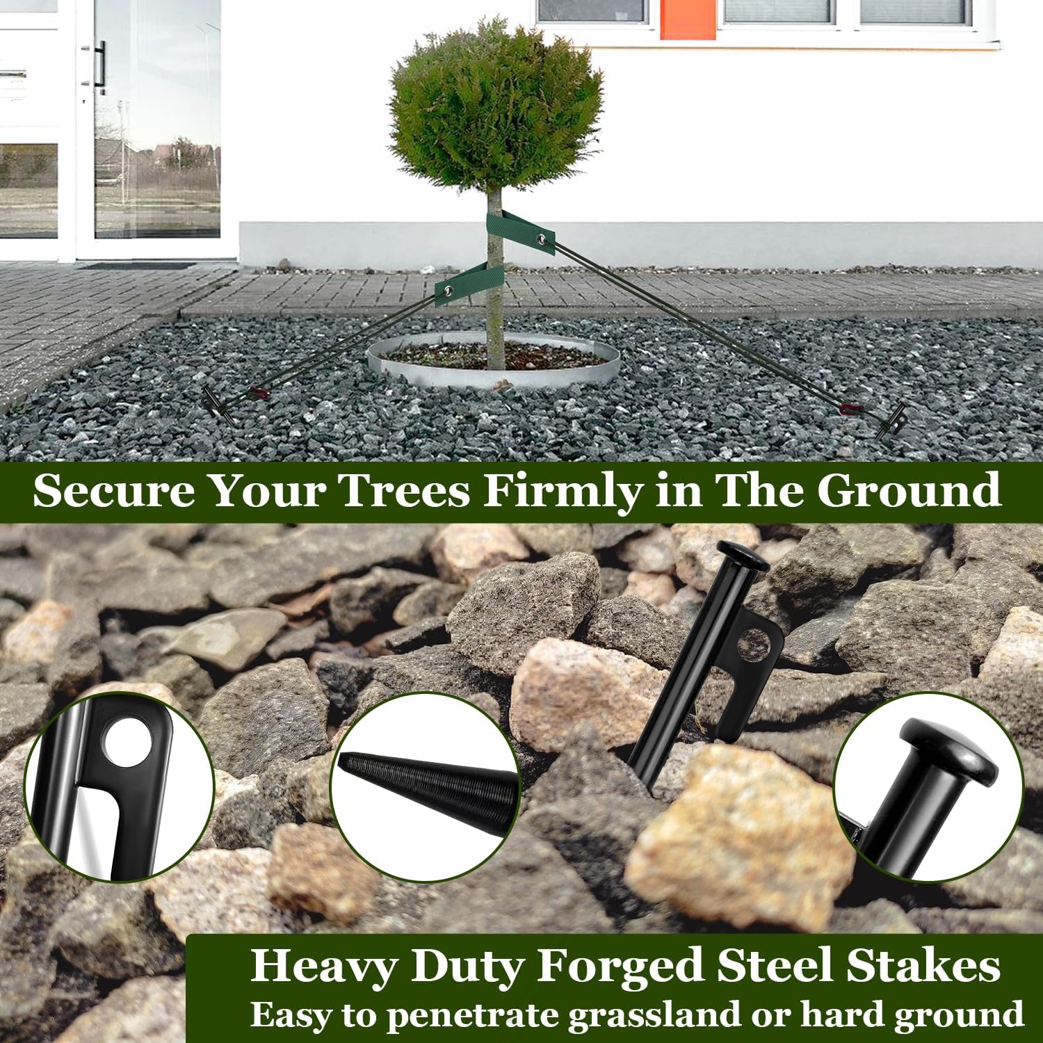Tree Stakes and Supports, Heavy Duty Tree Stakes Kit Include 3Pcs Tree Straps for Staking, 3Pcs 12