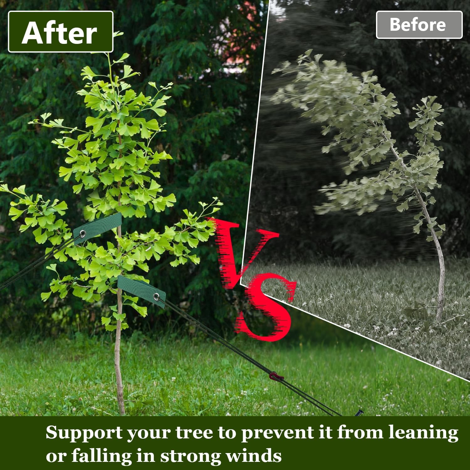 Tree Stakes and Supports, Heavy Duty Tree Stakes Kit Include 3Pcs Tree Straps for Staking, 3Pcs 12