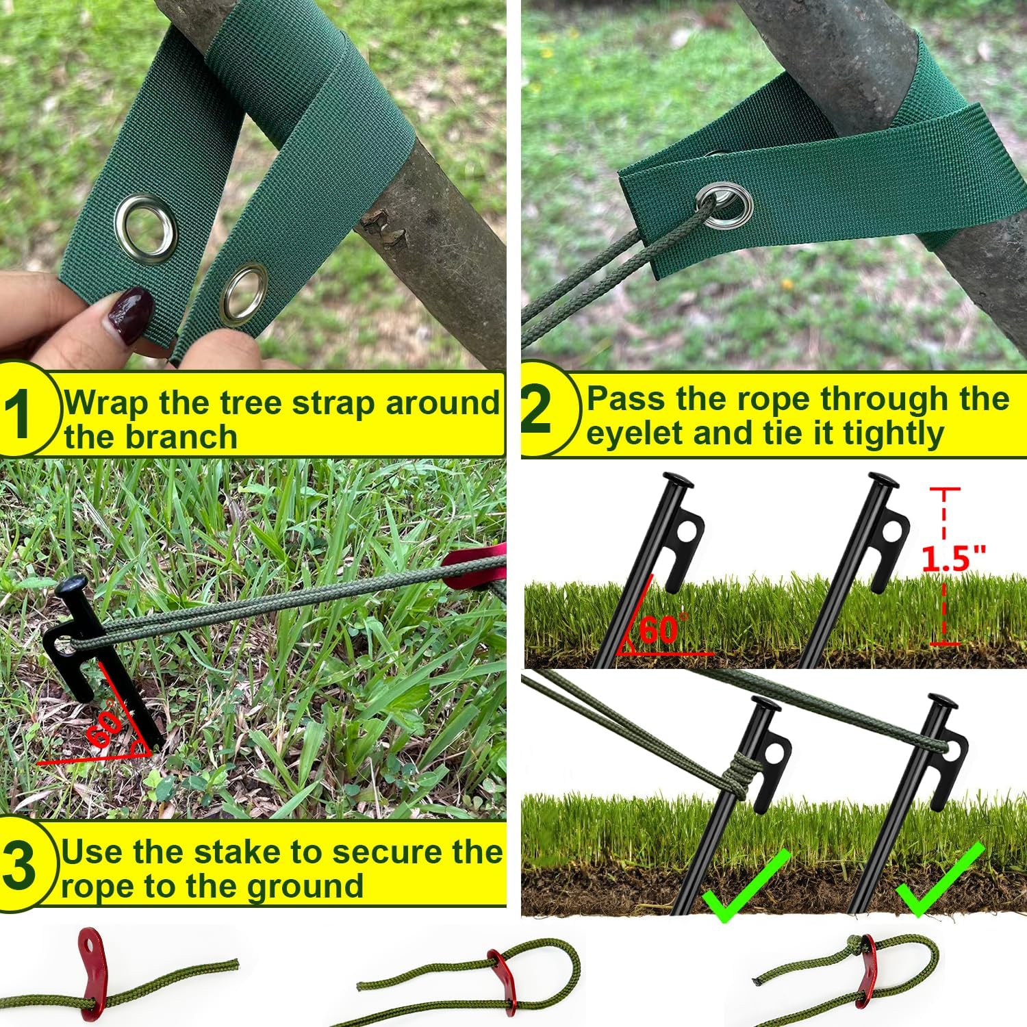 Tree Stakes and Supports, Heavy Duty Tree Stakes Kit Include 3Pcs Tree Straps for Staking, 3Pcs 12