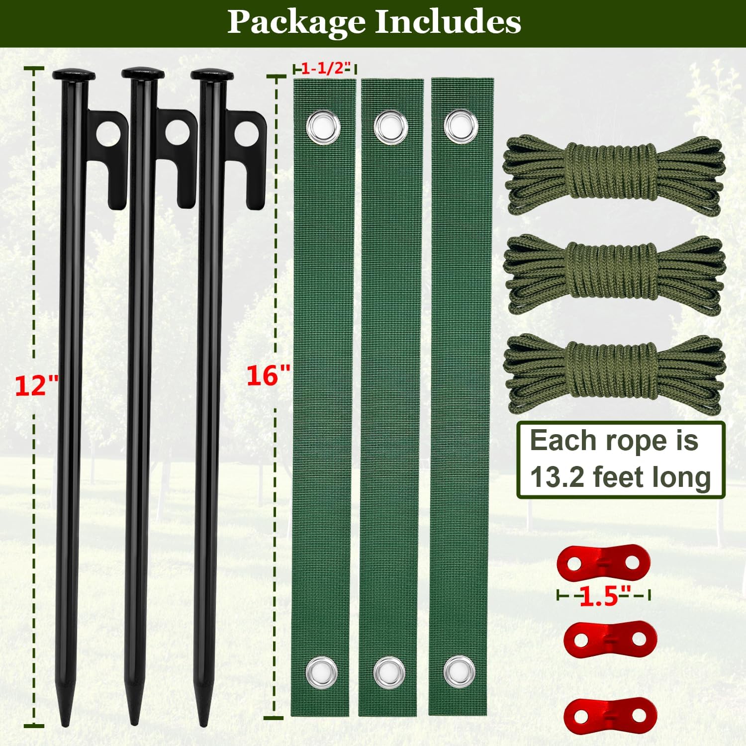 Tree Stakes and Supports, Heavy Duty Tree Stakes Kit Include 3Pcs Tree Straps for Staking, 3Pcs 12