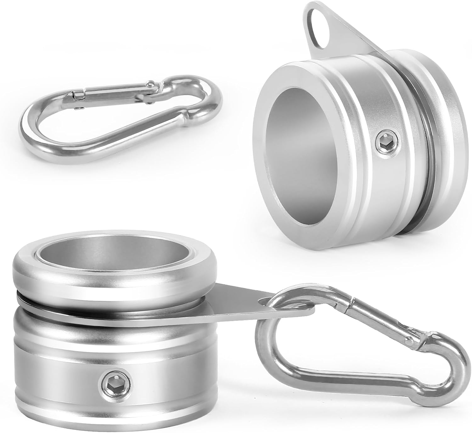 Flag Pole Rings, Aluminum Alloy Flag Pole Clips Swivels 360° Rotating Anti Wrap Mounting Ring with Carabiner, Flag Pole Kit Parts (Φ:1 Inch -Pack of 2(Silver)) - Image 1