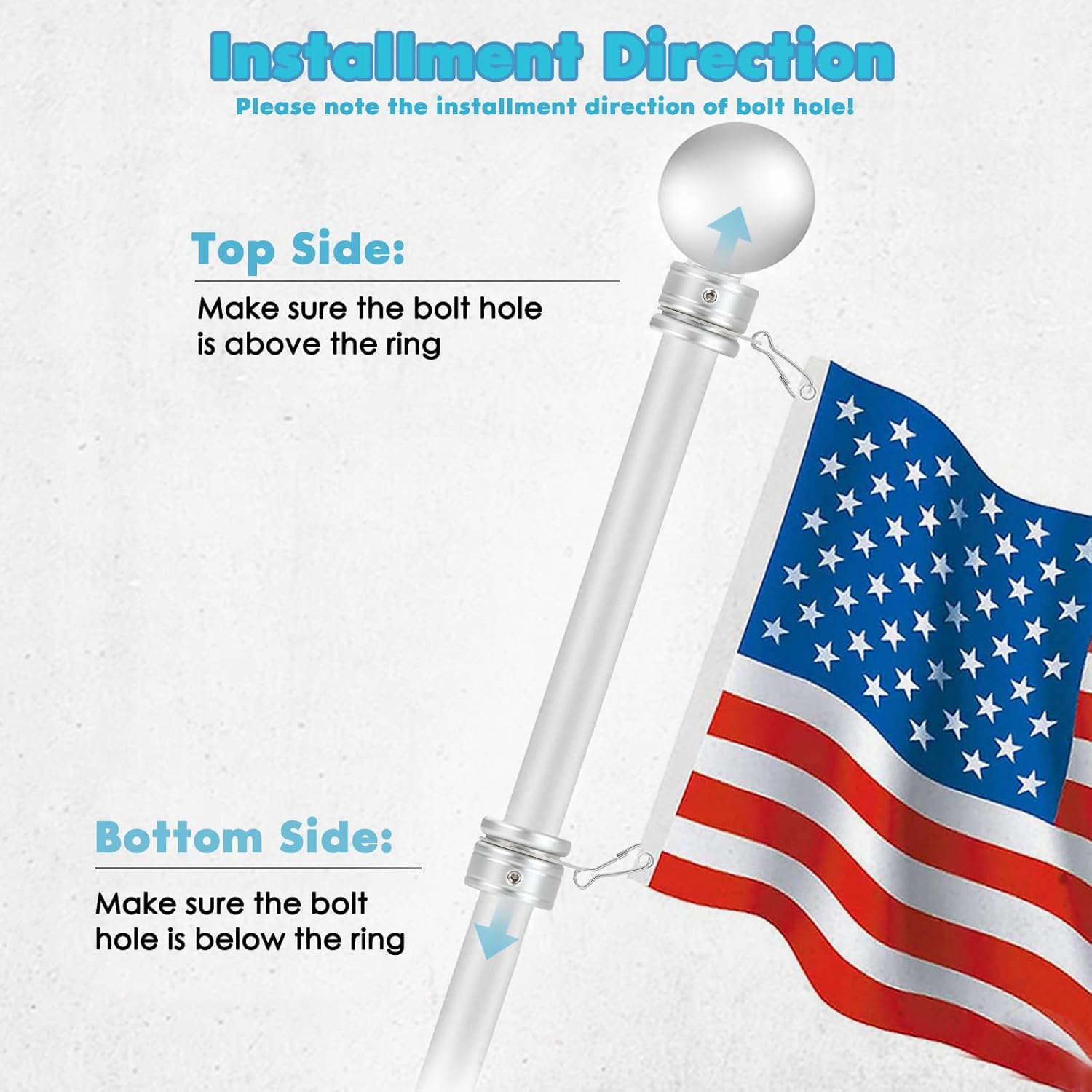 Flag Pole Rings, Aluminum Alloy Flag Pole Clips Swivels 360° Rotating Anti Wrap Mounting Ring with Carabiner, Flag Pole Kit Parts (Φ:1 Inch -Pack of 2(Silver)) - Image 7
