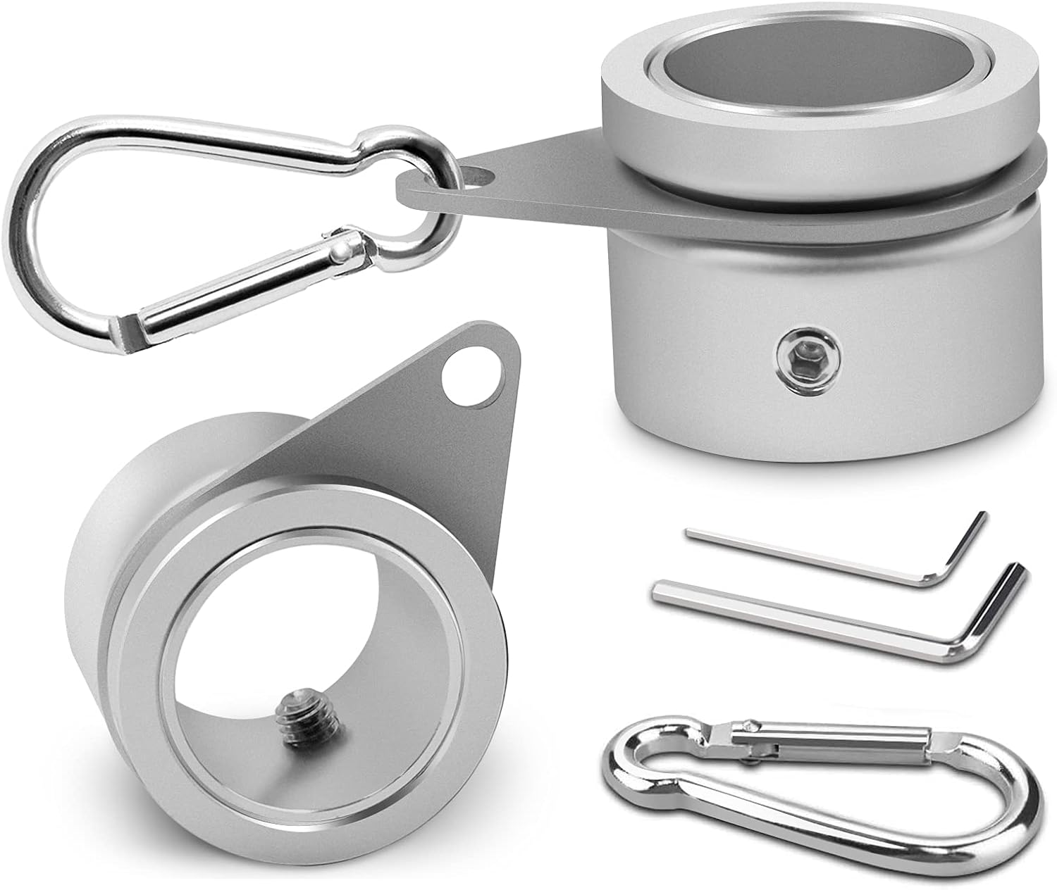 Flag Pole Rings, Aluminum Alloy Flagpole Rings 360° Rotating Anti Wrap Mounting Ring, Spinning Clips with Carabiner for 0.75-1.02 Inch Diameter- Pack of 2 (Matte Silver) - Image 1