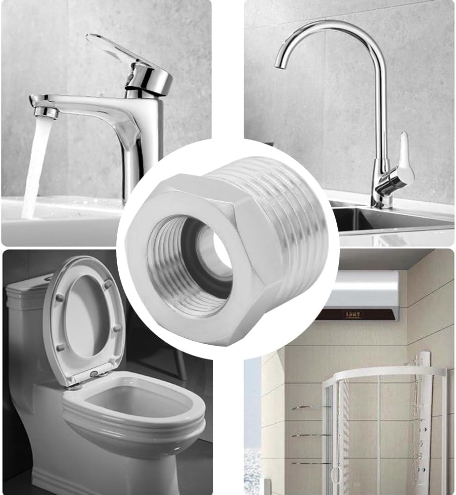 1/2 G Male to 3/8 Compression Female Thread Bushing Pipe Fitting, Nickel Plated Brass Reducer Faucet Connector Water Hose Adapter, Supply Line Adapter for RV Kitchen Bathroom Plumbing 2PCS - Image 5