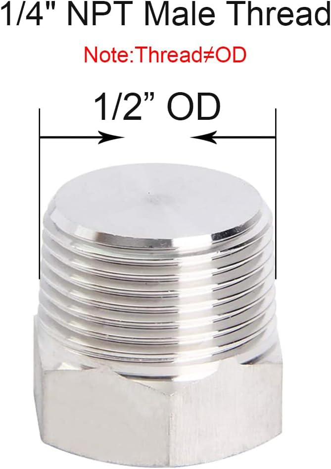 4Pcs Stainless Steel Outer Hex Thread Socket Pipe Plug Fitting 1/4