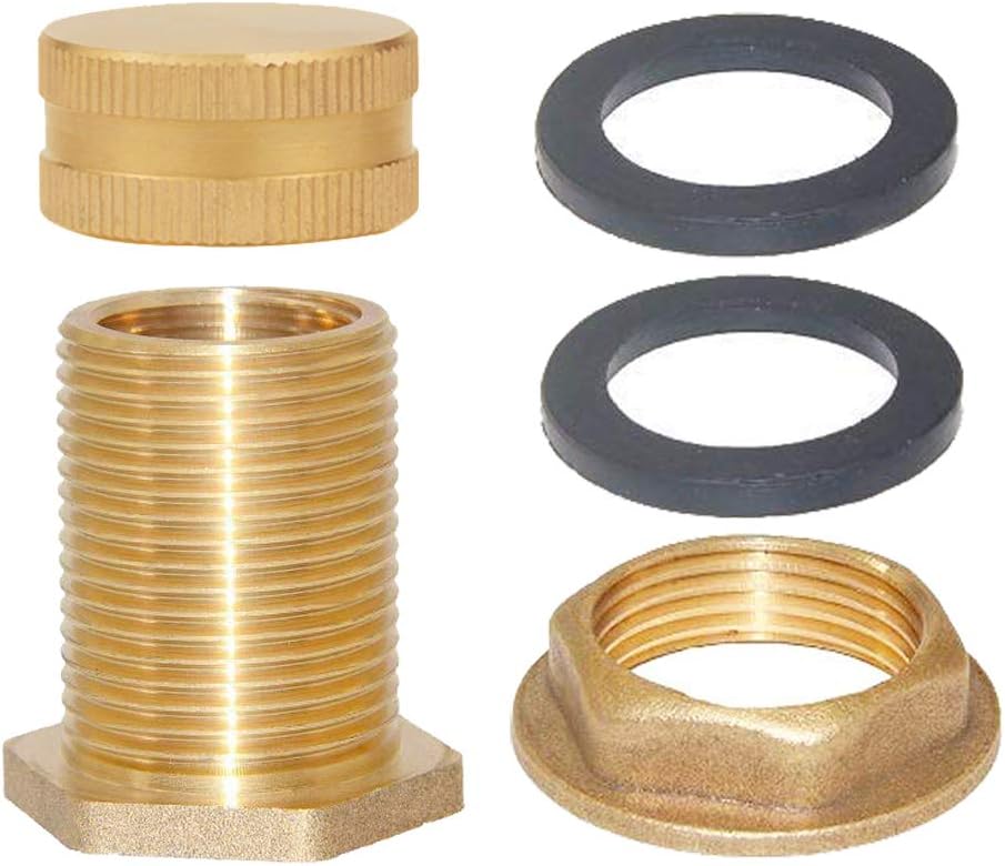 Brass Male Garden Hose Bulkhead Fitting with Plugs,1/2