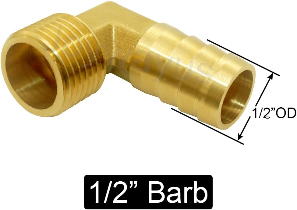 Brass Hose Fitting, 90 Degree Elbow, 1/2