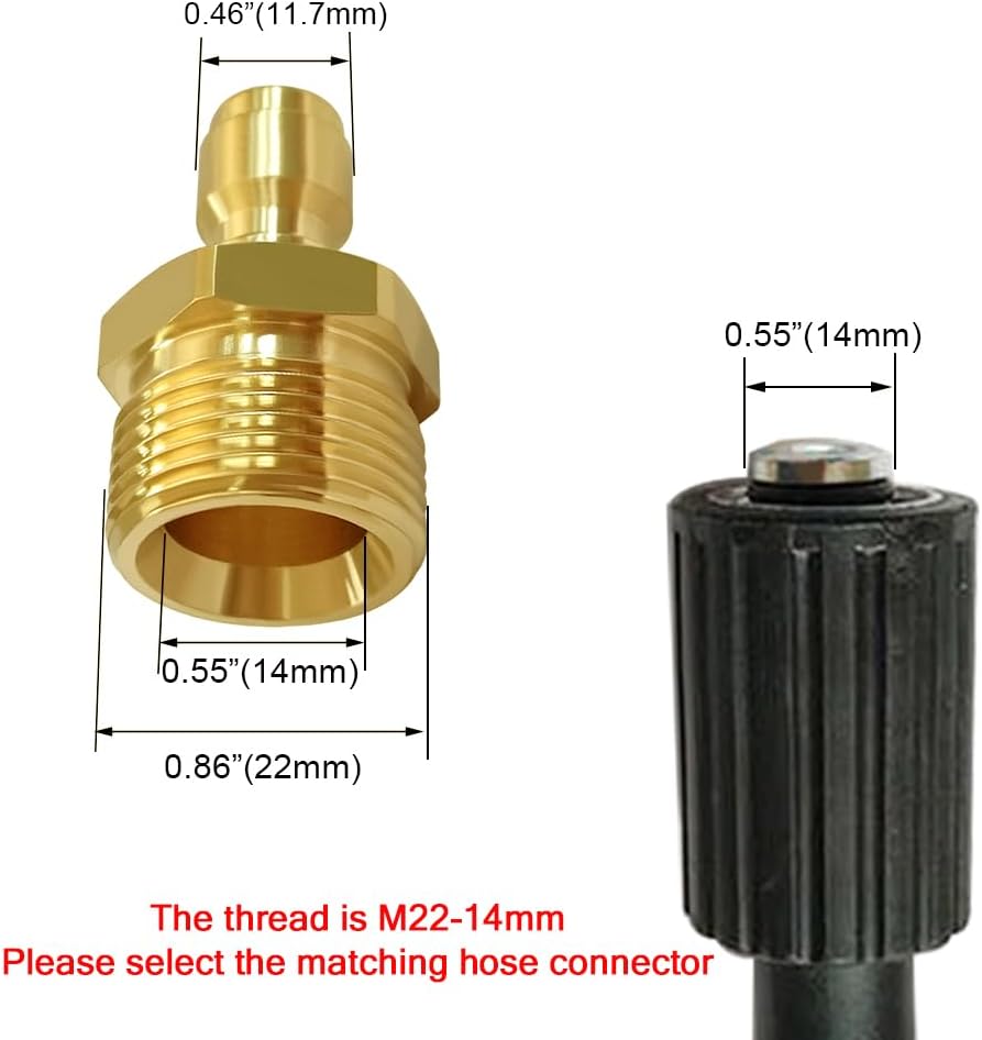Pressure Washer Coupler M22-14mm Male Thread to 1/4