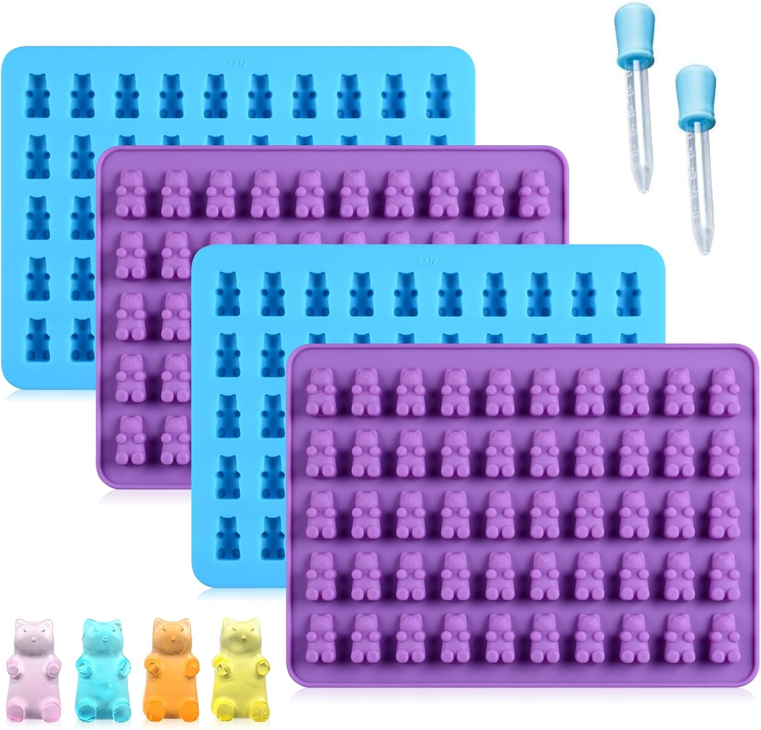 Gummy Molds Bear Candy Silicone - Mini Size Chocolate Gummy Molds with 2 Droppers Nonstick Food Grade Silicone Molds Pack of 4 - Image 1