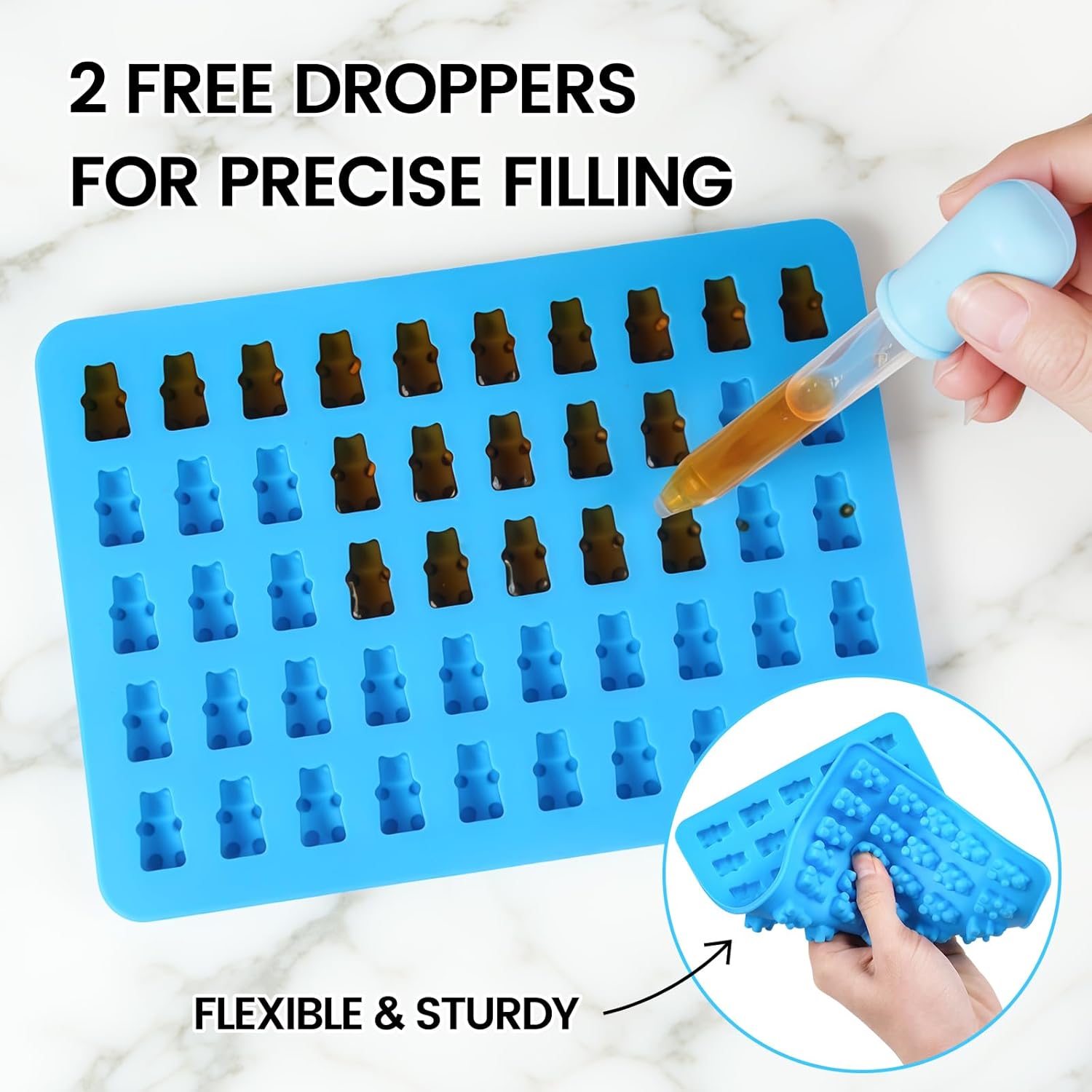 Gummy Molds Bear Candy Silicone - Mini Size Chocolate Gummy Molds with 2 Droppers Nonstick Food Grade Silicone Molds Pack of 4 - Image 4