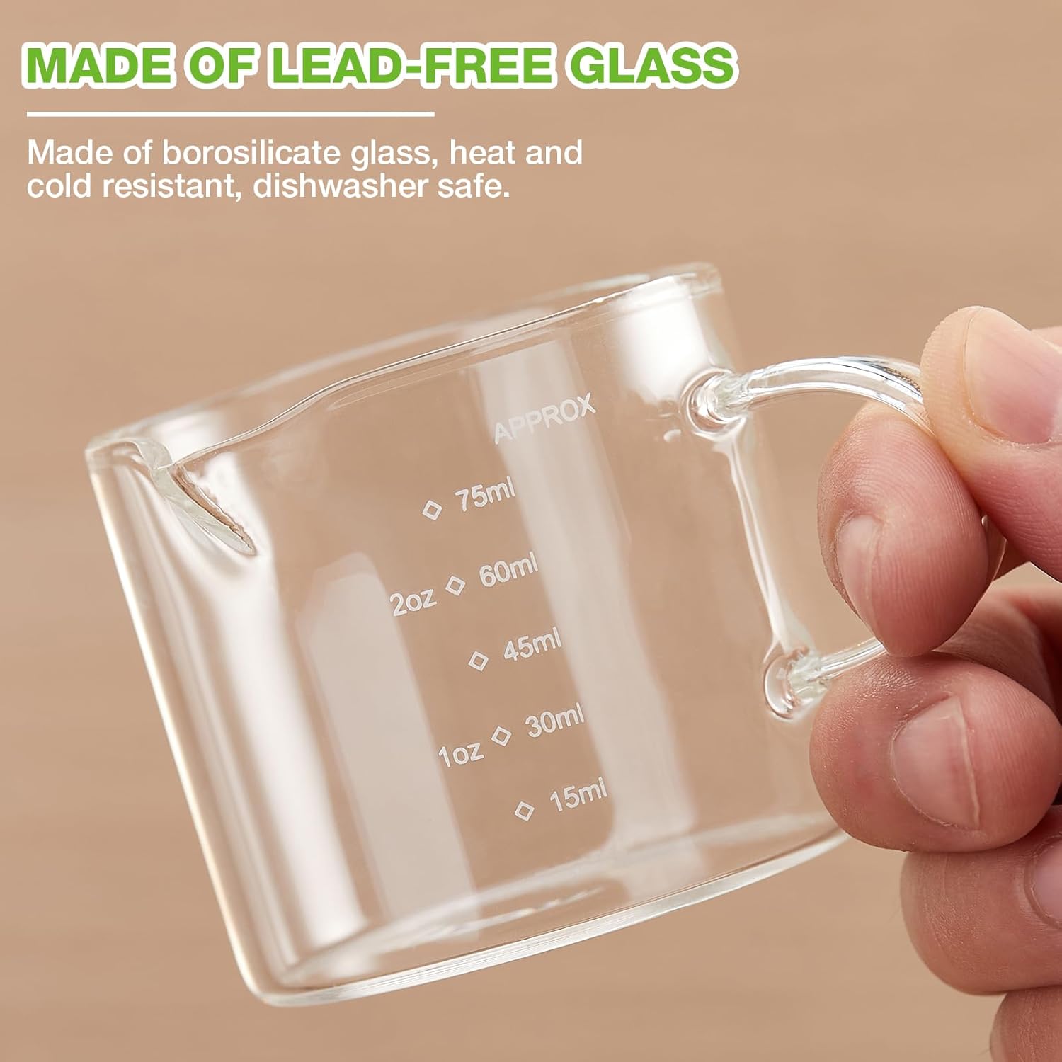 2 Pack Measuring Cups, 75ML Espresso Cups with Handle, Espresso Shot Glasses with V-Shaped Mouth, Clear Accessories, Milk Frothing Pitcher | with Handle, with V-Shaped Mouth, Accessories - Image 4