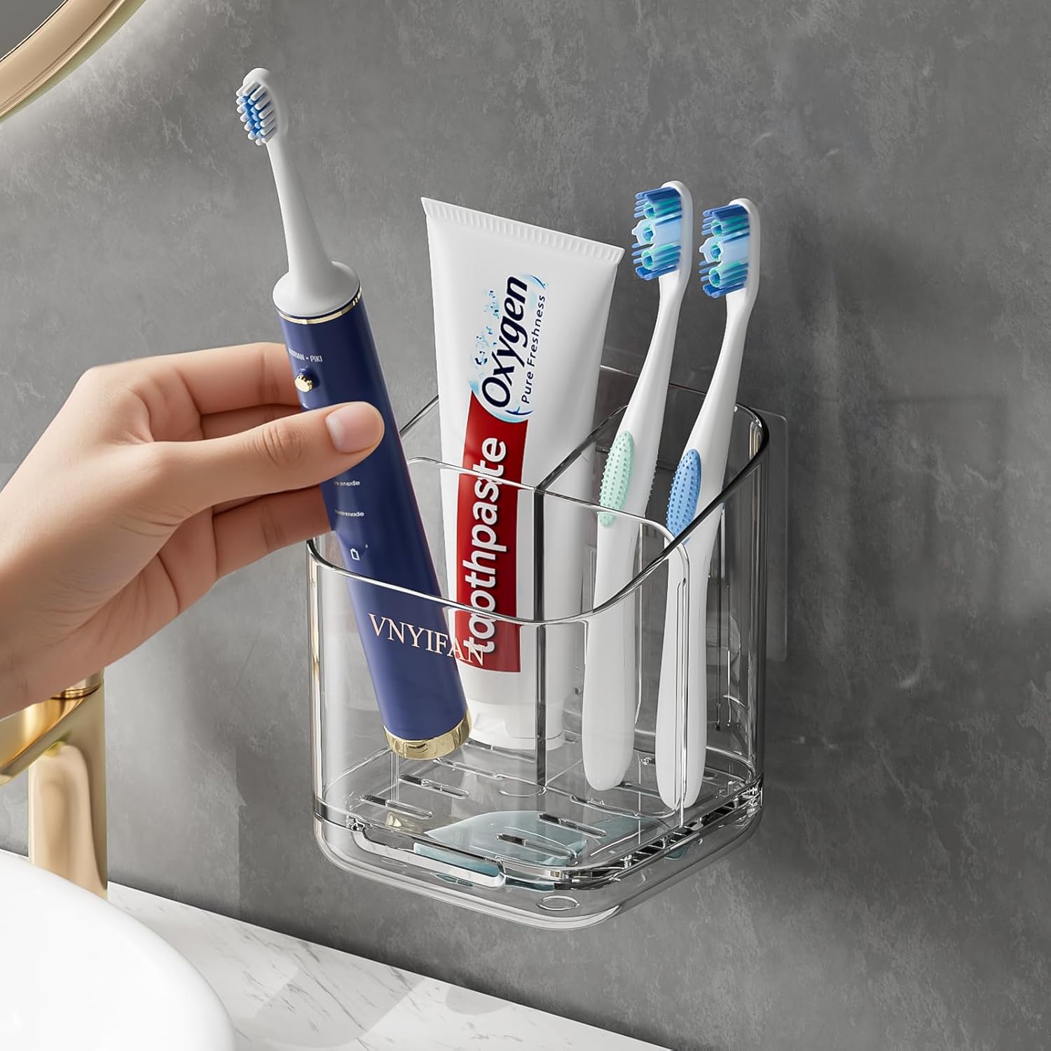 Toothbrush Holders for Bathrooms, 3 Slots Detachable Electric Toothbrush Holder Wall Mounted with Divider, Removable Tooth Brush and Toothpaste Holder Organizer for Bathroom/Kitchen/Office - Image 1