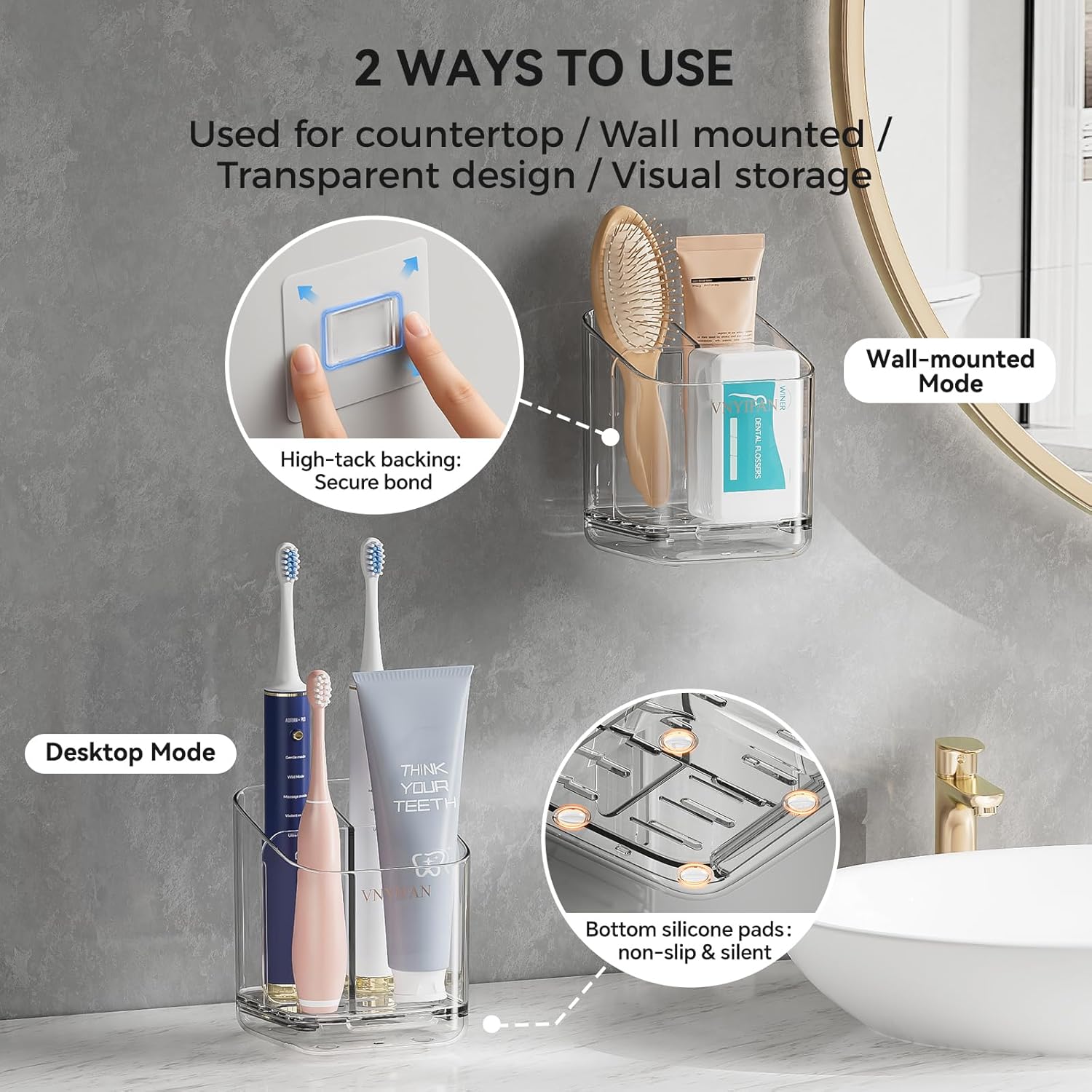 Toothbrush Holders for Bathrooms, 3 Slots Detachable Electric Toothbrush Holder Wall Mounted with Divider, Removable Tooth Brush and Toothpaste Holder Organizer for Bathroom/Kitchen/Office - Image 2