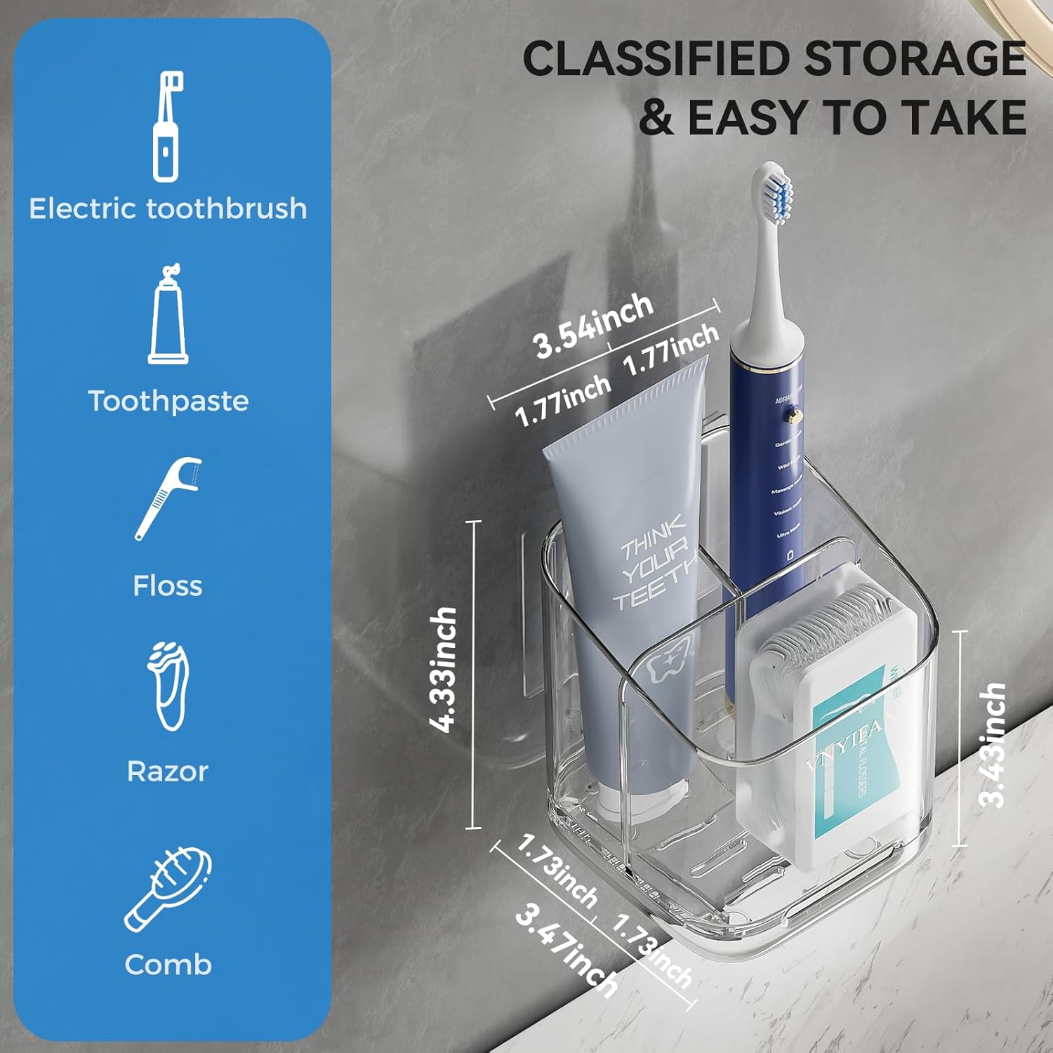 Toothbrush Holders for Bathrooms, 3 Slots Detachable Electric Toothbrush Holder Wall Mounted with Divider, Removable Tooth Brush and Toothpaste Holder Organizer for Bathroom/Kitchen/Office - Image 5